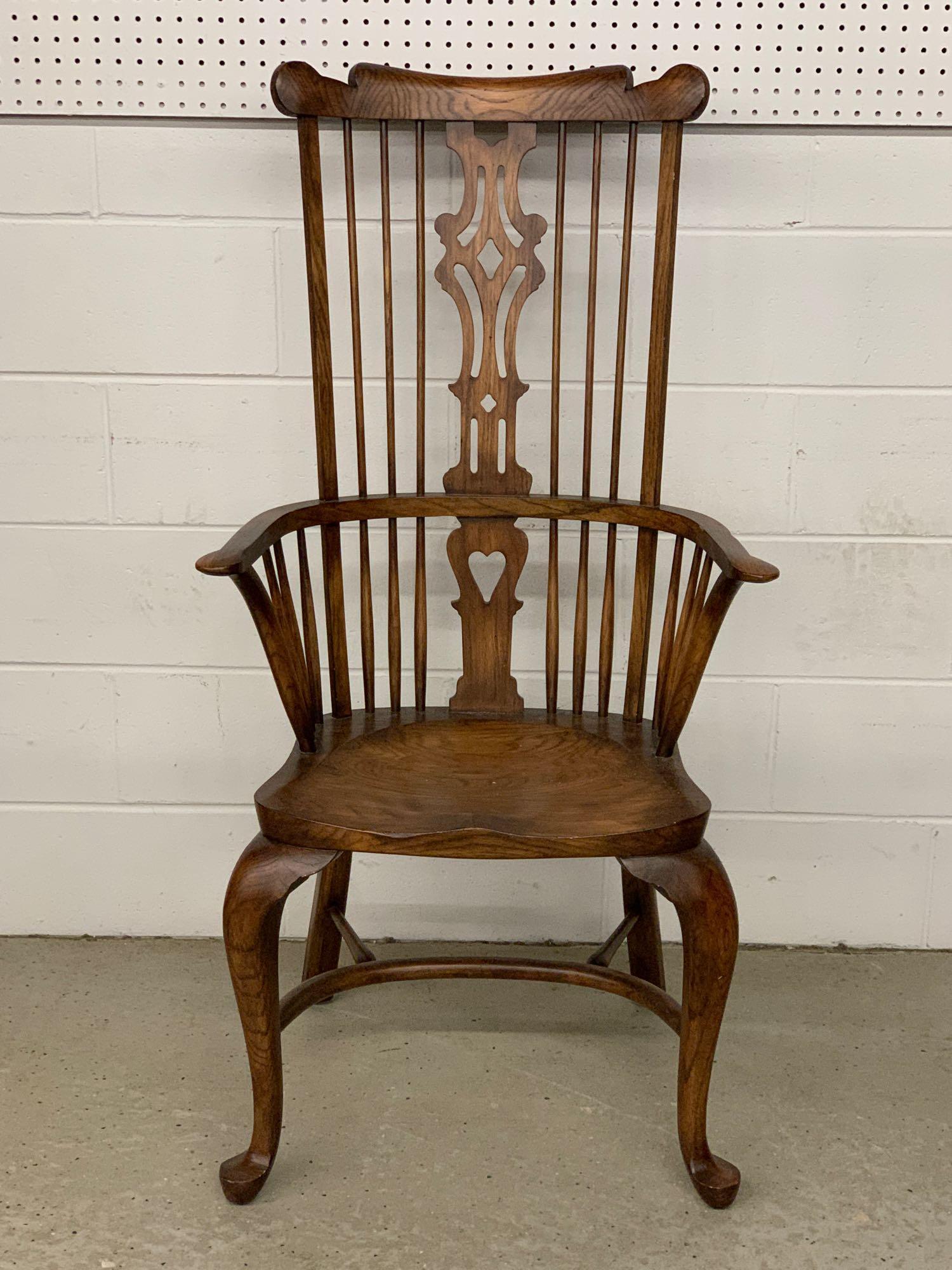 Sarreid English Windsor-style Armchair: A contemporary English Windsor-style armchair. Banks and Coldstone by Sarreid Furniture. 48in tall x 25in wide x 20in deep.