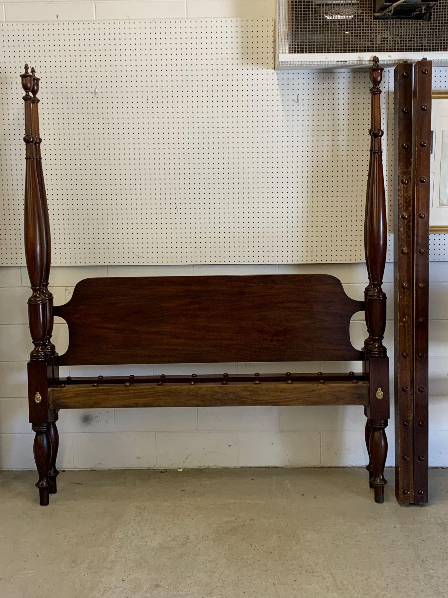 Henkel Harris Mahogany Queen-size Bed: A Henkel Harris mahogany four poster queen-size bed. Headboard: 84in tall x 64in wide.