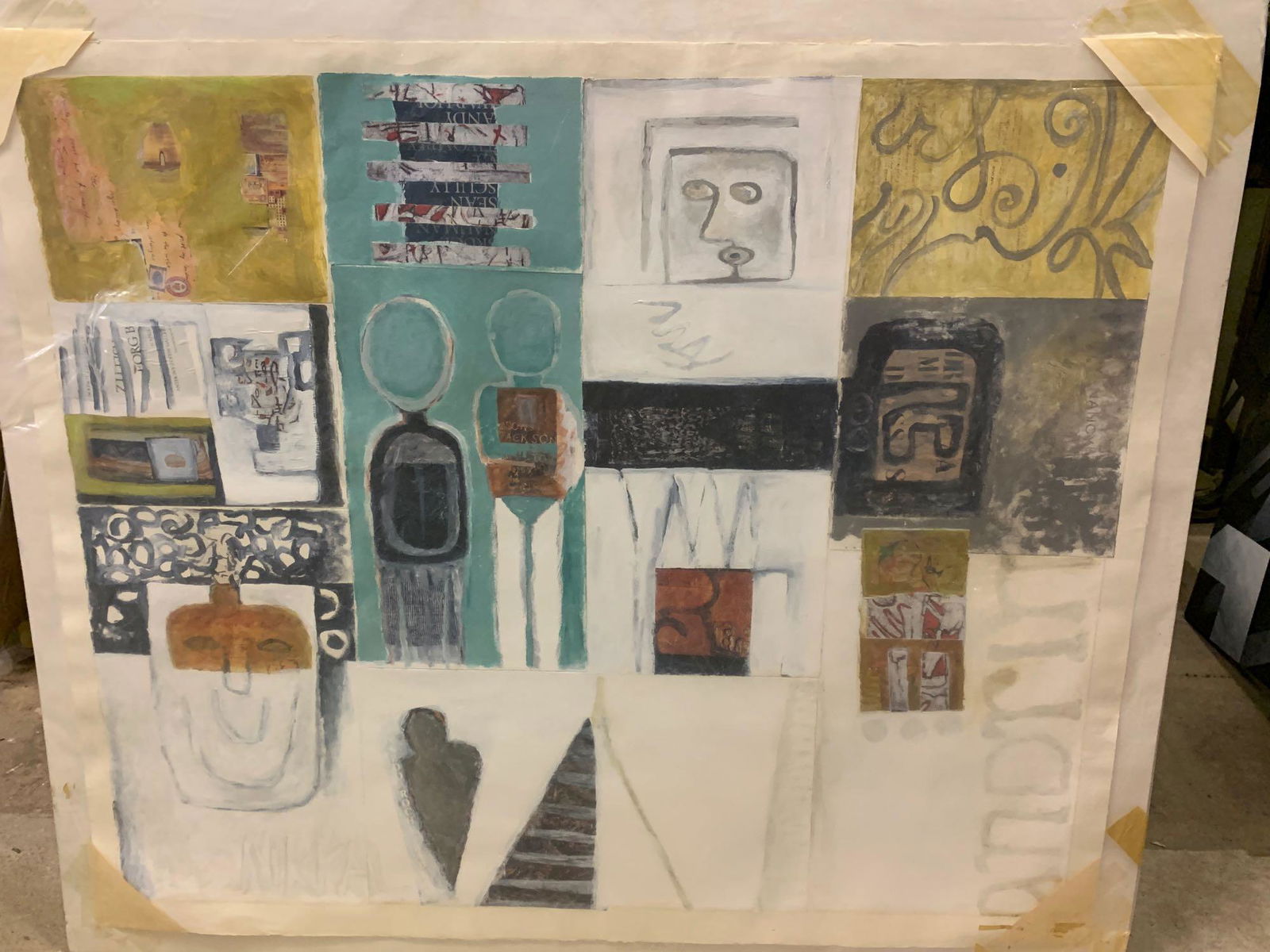 Nancy Egol Nikkal. Abstract Mixed Media: Nancy Egol Nikkal (American, 20th Century). An abstract collage and acrylic on paper work titled Sentinel 6907. Signed lower left. Unframed. Sheet measures 40 in x 47 in.