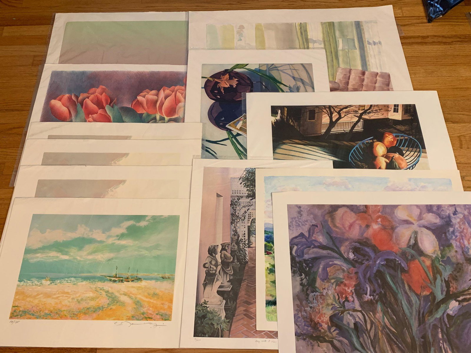 Twelve Contemporary Artworks: A grouping of twelve various contemporary artworks by Deborah Davidson, Margery Mintz, Manoukian, Jane Goldman, Barbara McPhail, Carol Saxe Buda, etc. All unframed. Largest sheet measures approx 20 in