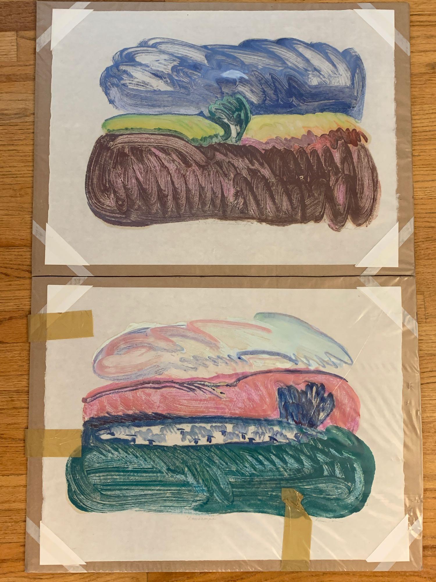 Lydia Hamilton. Two Monoprints: Lydia Hamilton (American, 20th Century). Two monoprint works titled Tree in Rio Grande Landscape and Lambscape. Both signed and titled in pencil. Unframed. Sheets measure 18-1/2 in x 25 in.