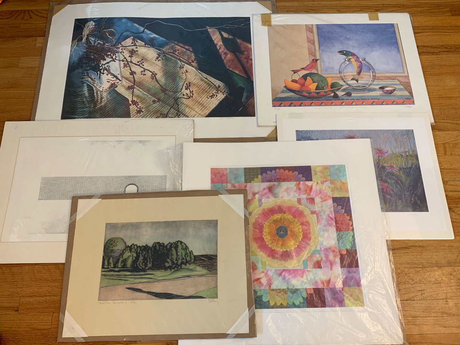 Six Contemporary Artworks: A grouping of six contemporary artworks to include Jane Goldman, Francisco Mora, Chasen, Young, etc. all unframed. Largest sheet measures 30 in x 42 in.