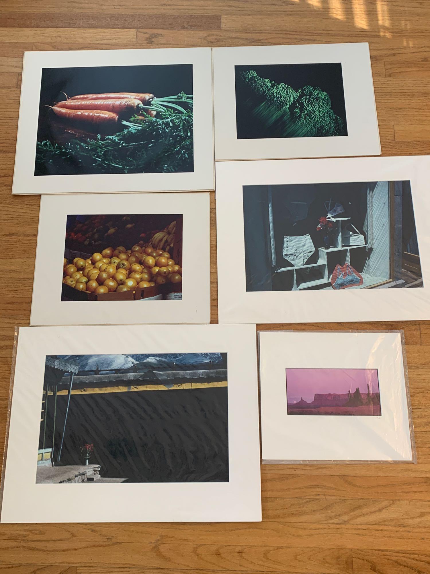 Six-Piece Contemporary Photography Grouping: A six-piece contemporary photography grouping to include two works by Mark Abrahamson, three by Juliet Kaye, and a landscape by Clinton Smith. All unframed but matted. Largest mat opening measures 13 