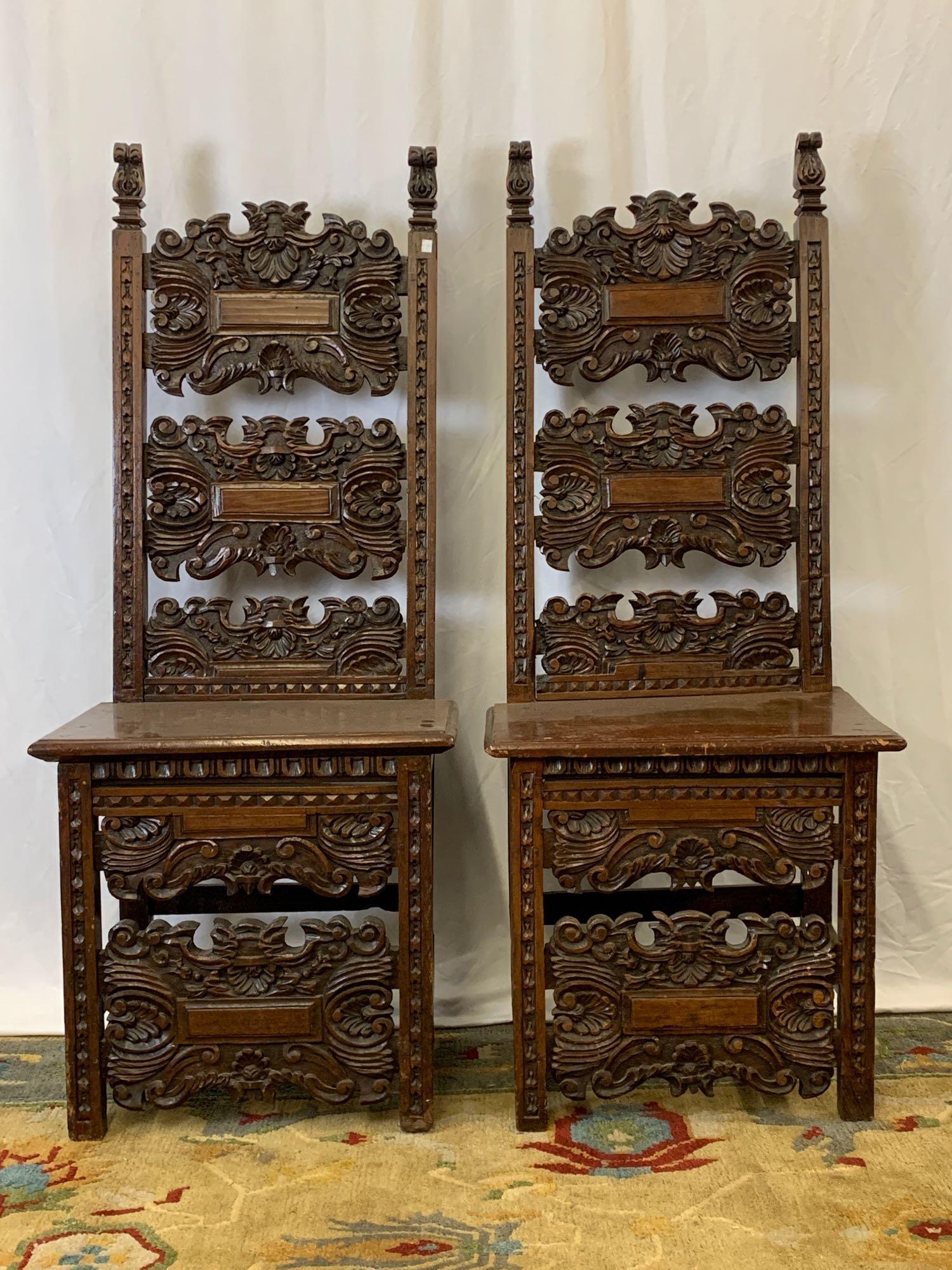 Pair of Italian Renaissance Revival Hall Chairs (1 of 8)