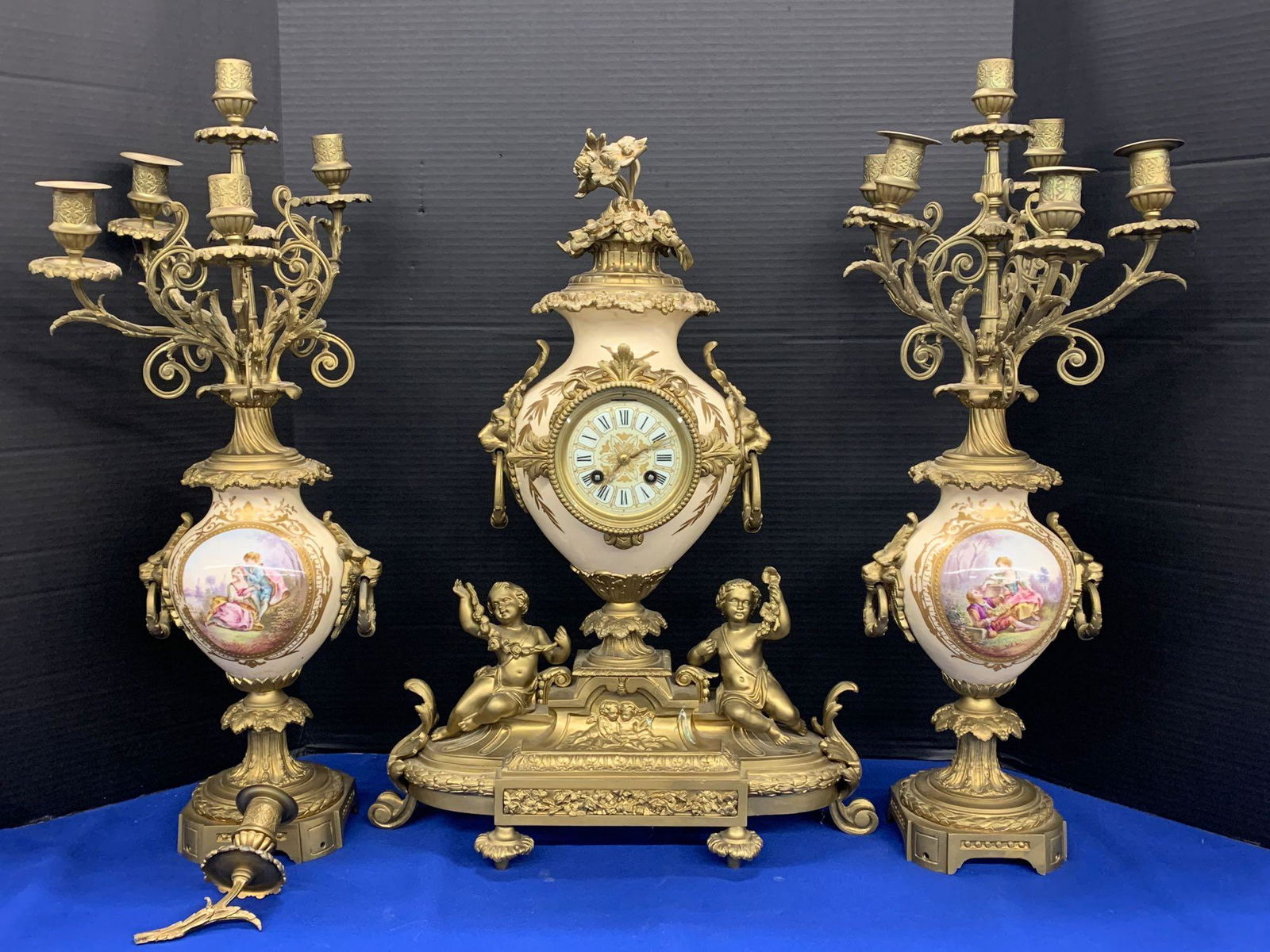 French Three-piece Clock Garniture Suite (1 of 9)