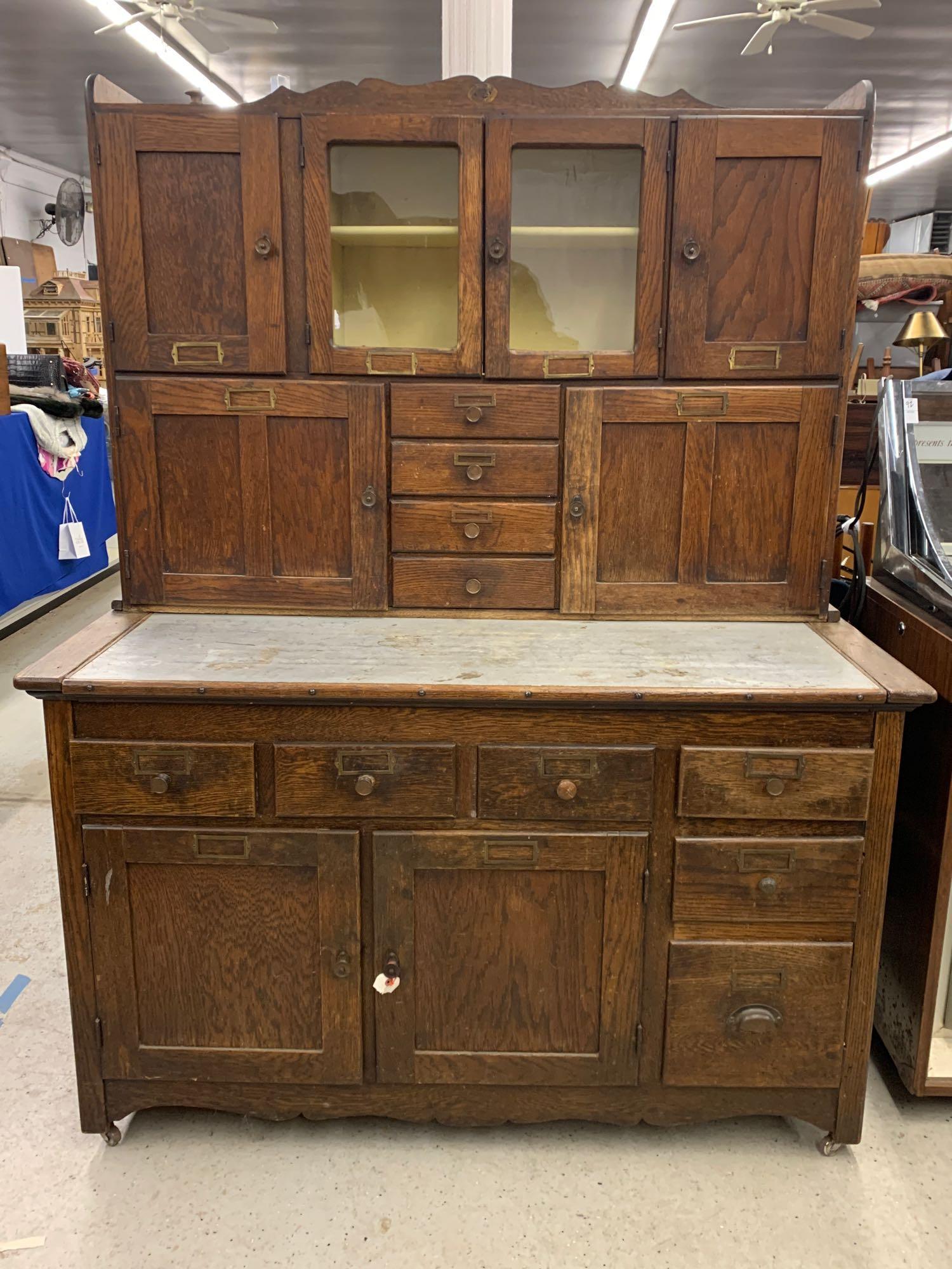 Oak and Zinc Hoosier Cabinet (1 of 8)