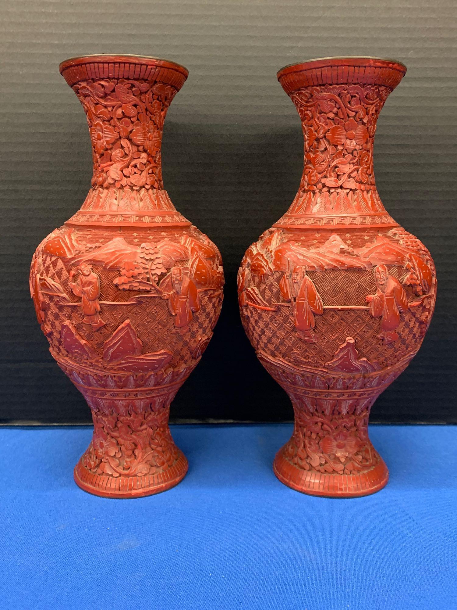 Pair of Chinese Cinnabar Vases (1 of 5)