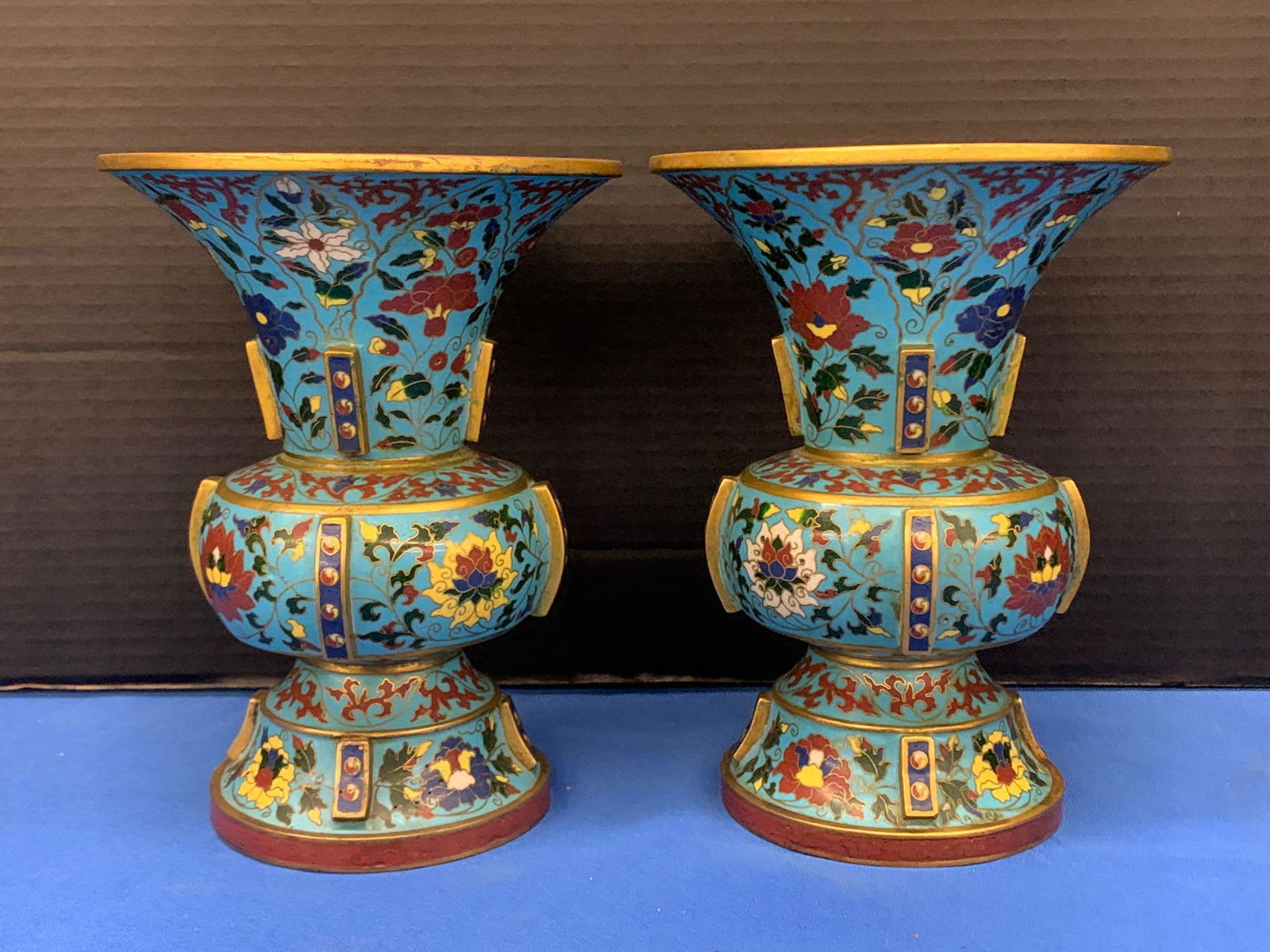 Pair of Chinese Cloisonne Gu Vases (1 of 6)