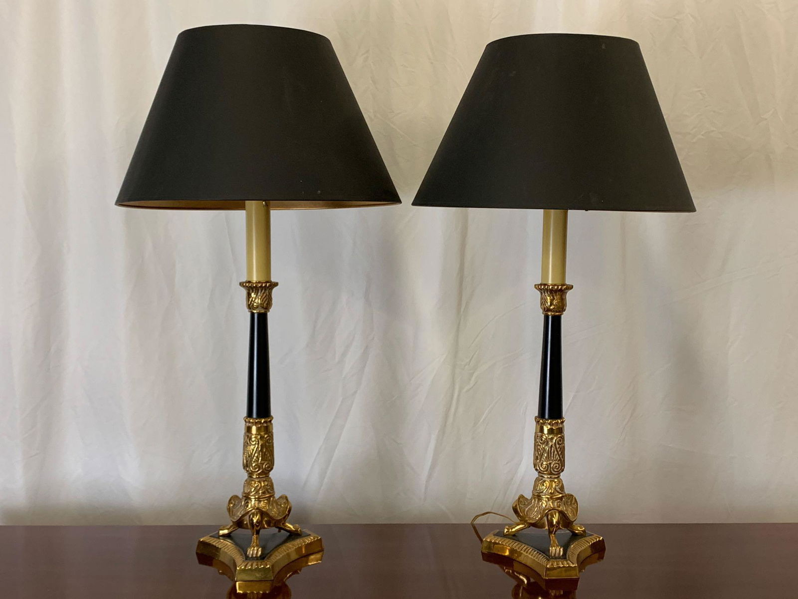 Pair of Frederick Cooper Table Lamps: A pair of Frederick Cooper French Empire-style table lamps. Each is 31-1/2 in tall.