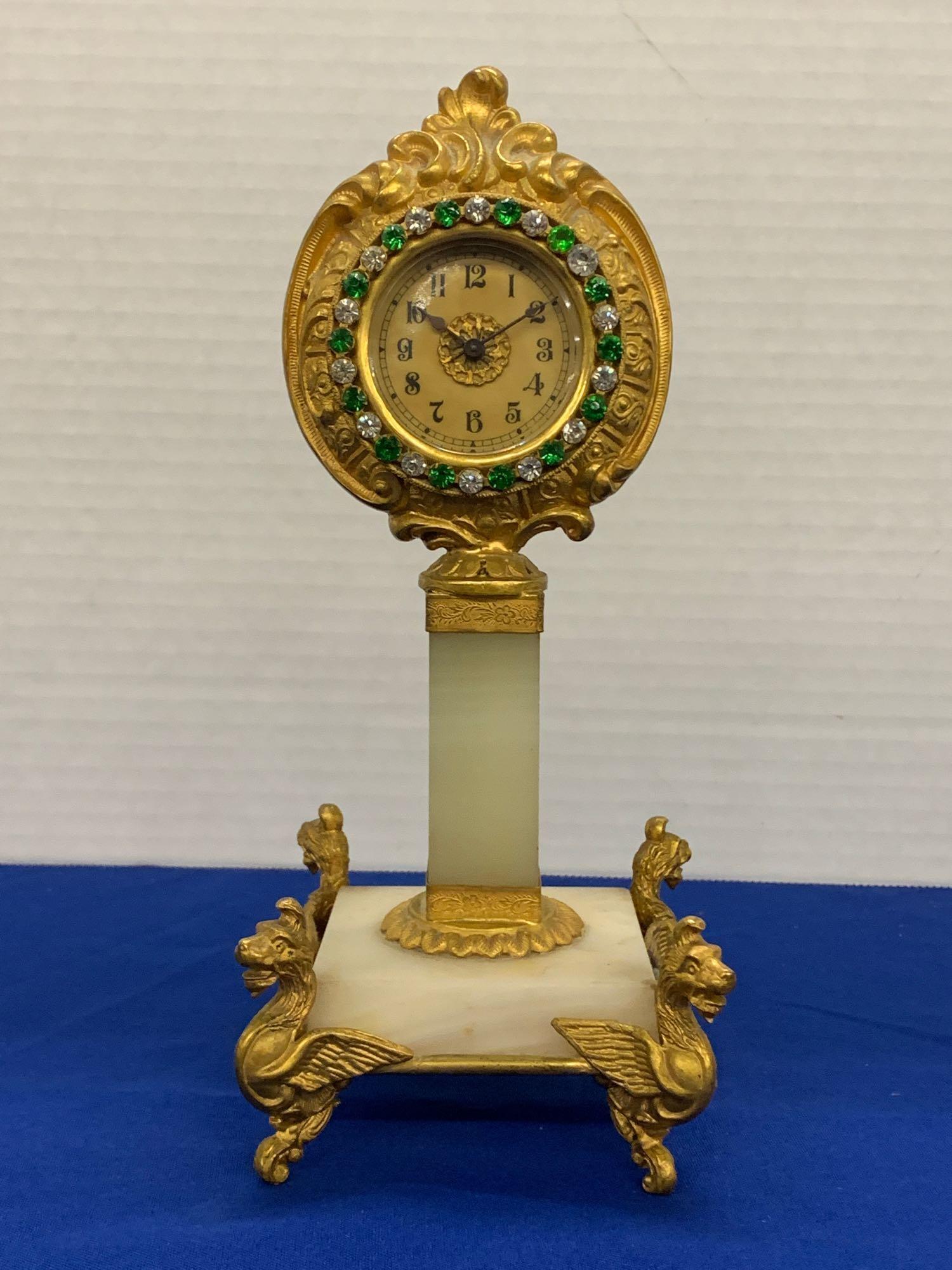 Ansonia Gilt Bronze and Onyx Desk Clock (1 of 5)