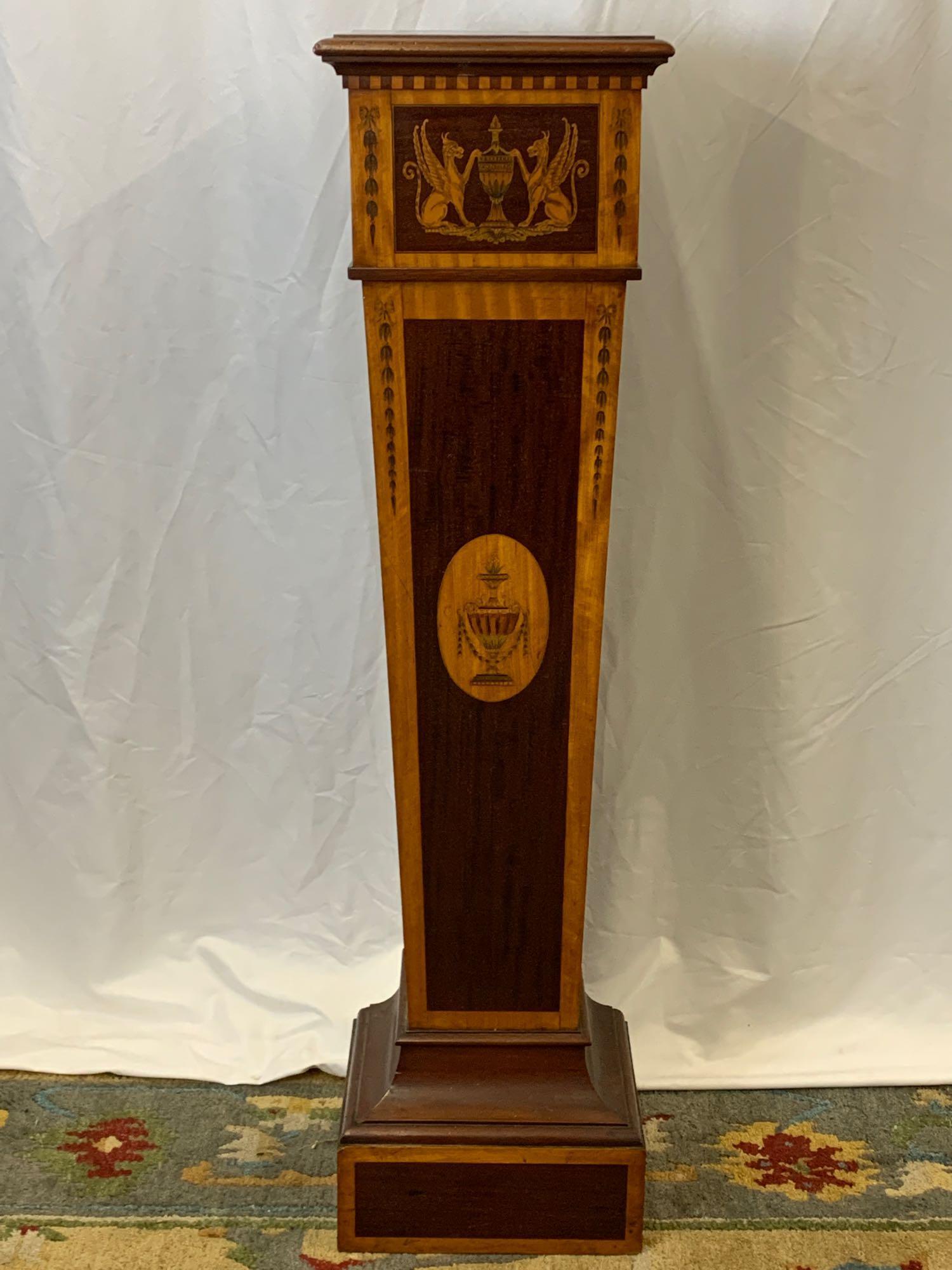 Satinwood Inlaid Mahogany Pedestal (1 of 5)