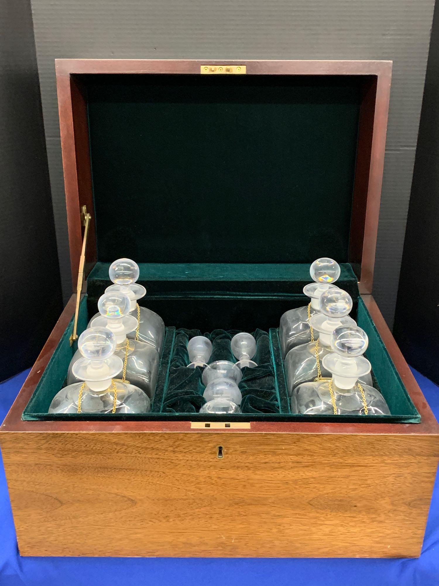 Campaign-style Mahogany Case Decanter Set (1 of 5)