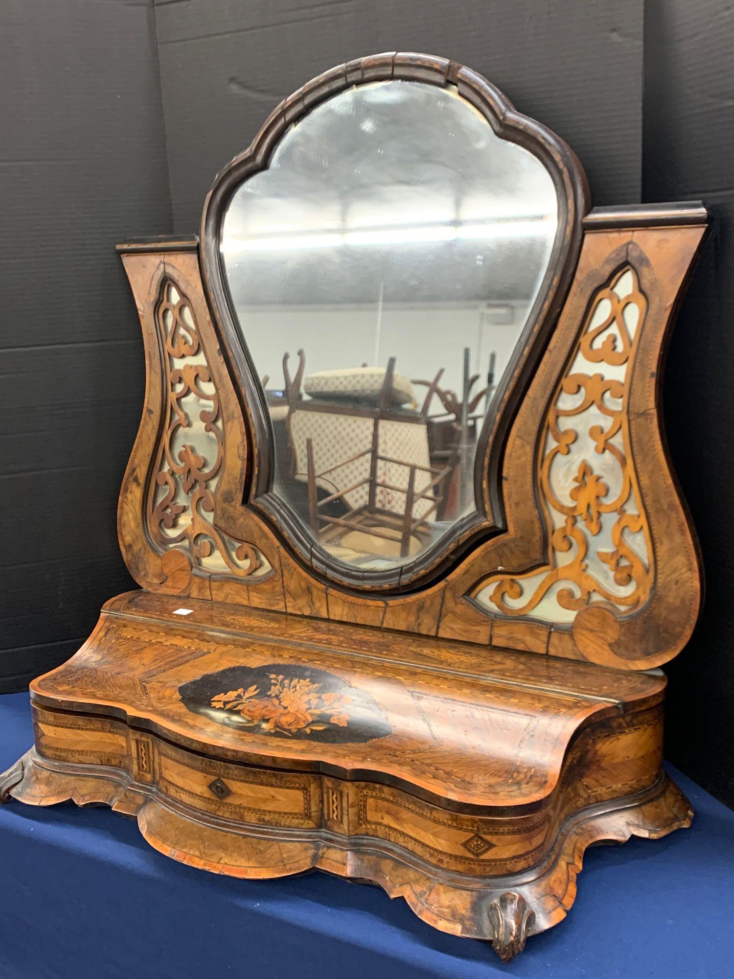 Continental Marquetry Inlaid Shaving Mirror (1 of 6)