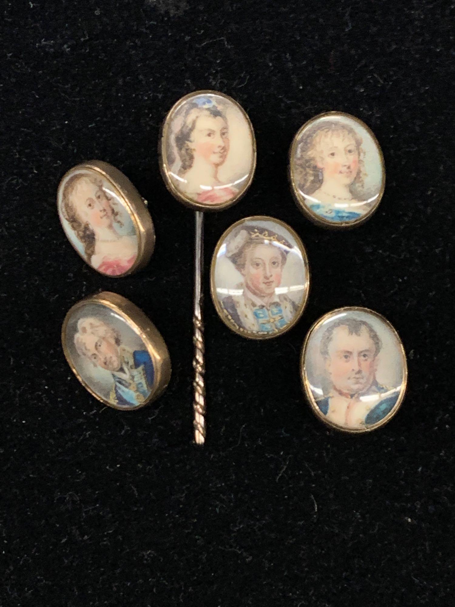Napoleonic Hand-painted Stick Pin and Stud Set (1 of 5)