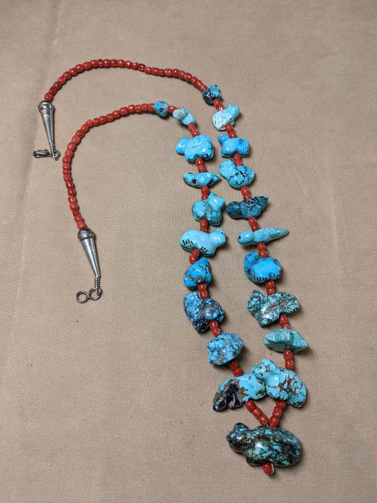 Turquoise and Coral Fetish Necklace (1 of 4)