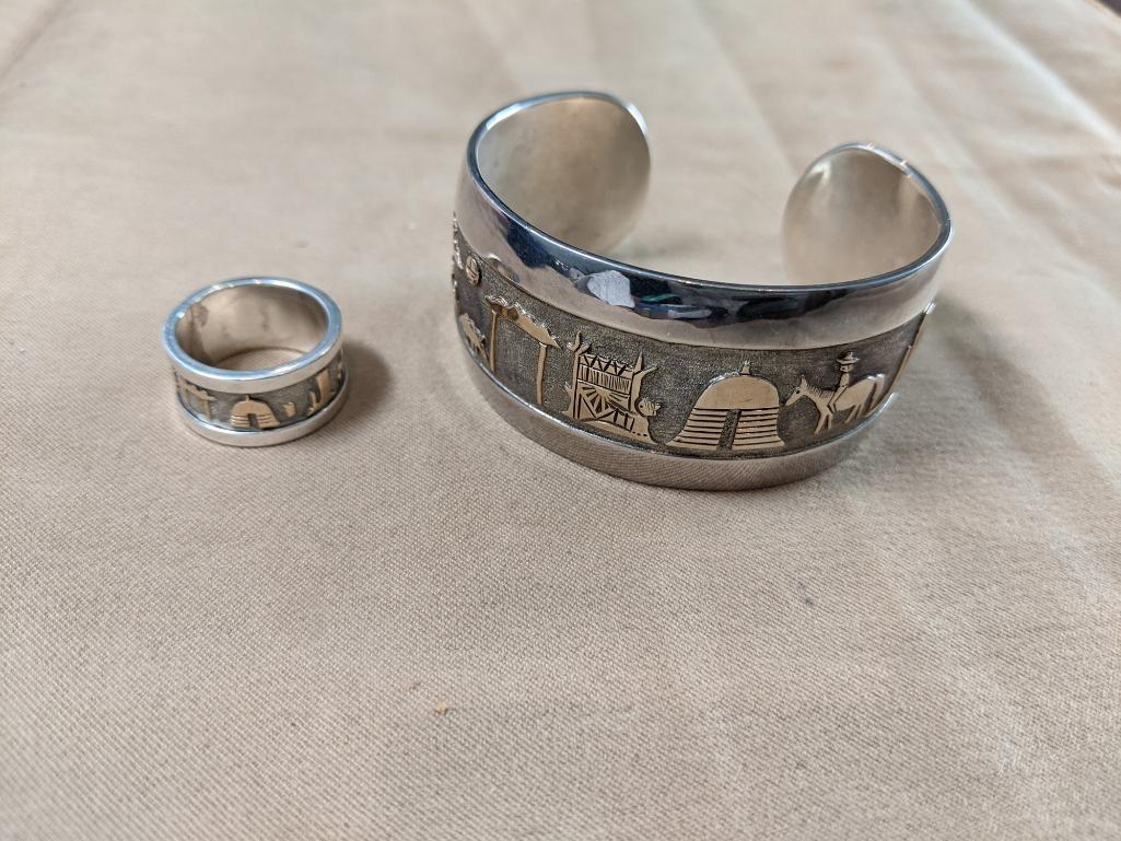 Sterling Cuff Bracelet and Matching Ring (1 of 3)