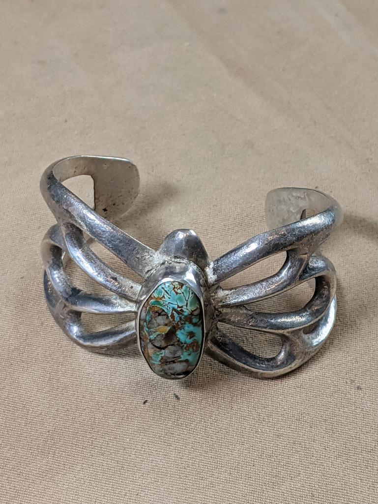 Southwestern Silver Cuff Bracelet with Turquoise (1 of 2)