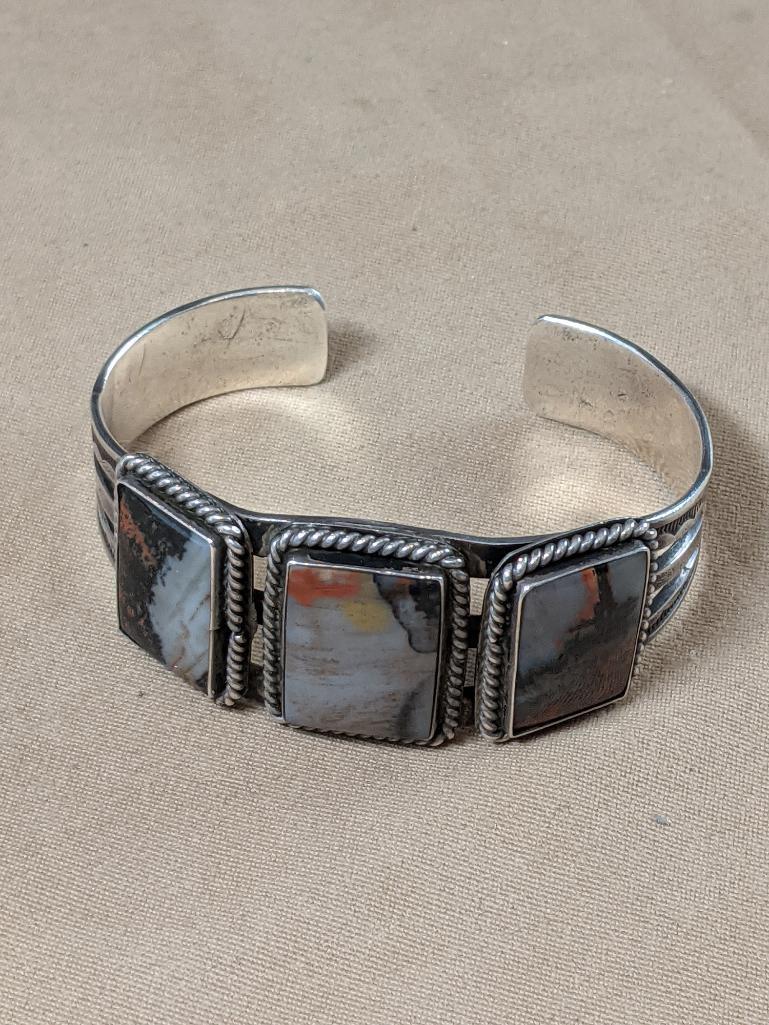 Southwestern Silver Cuff Bracelet with Agates (1 of 2)