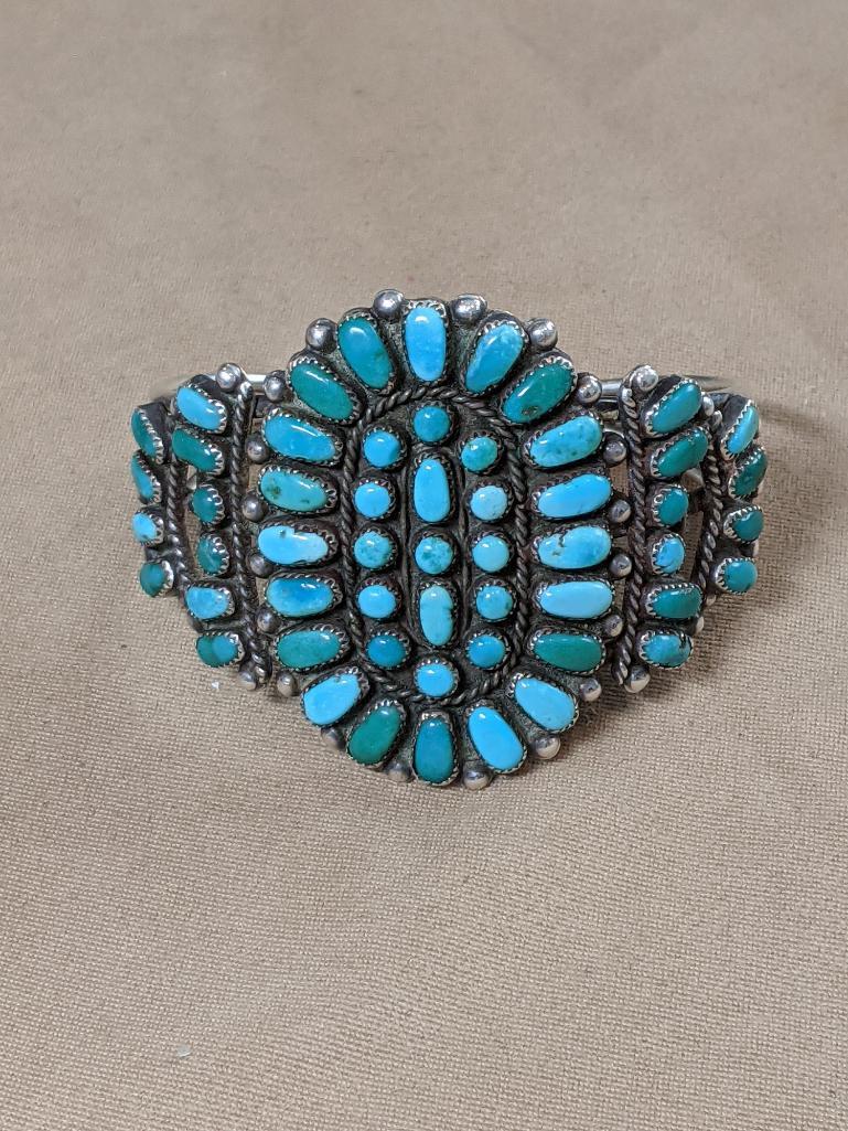 Southwestern Silver Cuff Bracelet with Turquoise (1 of 2)
