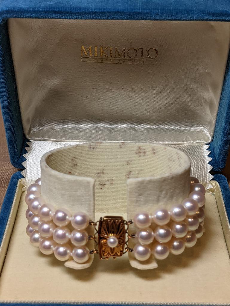 Mikimoto Cultured Pearl Diamond Spacers Bracelet at 1stDibs | jewelry  spacers for bracelets, 4 strand pearl choker with diamond spacers