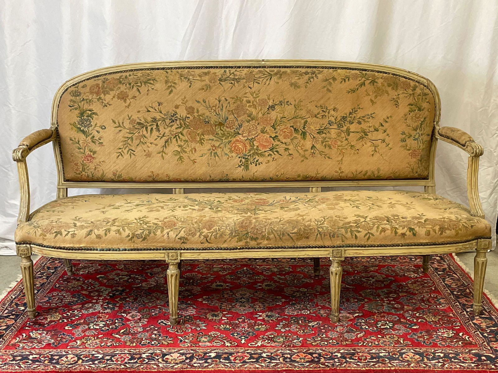 Louis XVI Floral Tapestry Upholstered Settee (1 of 9)