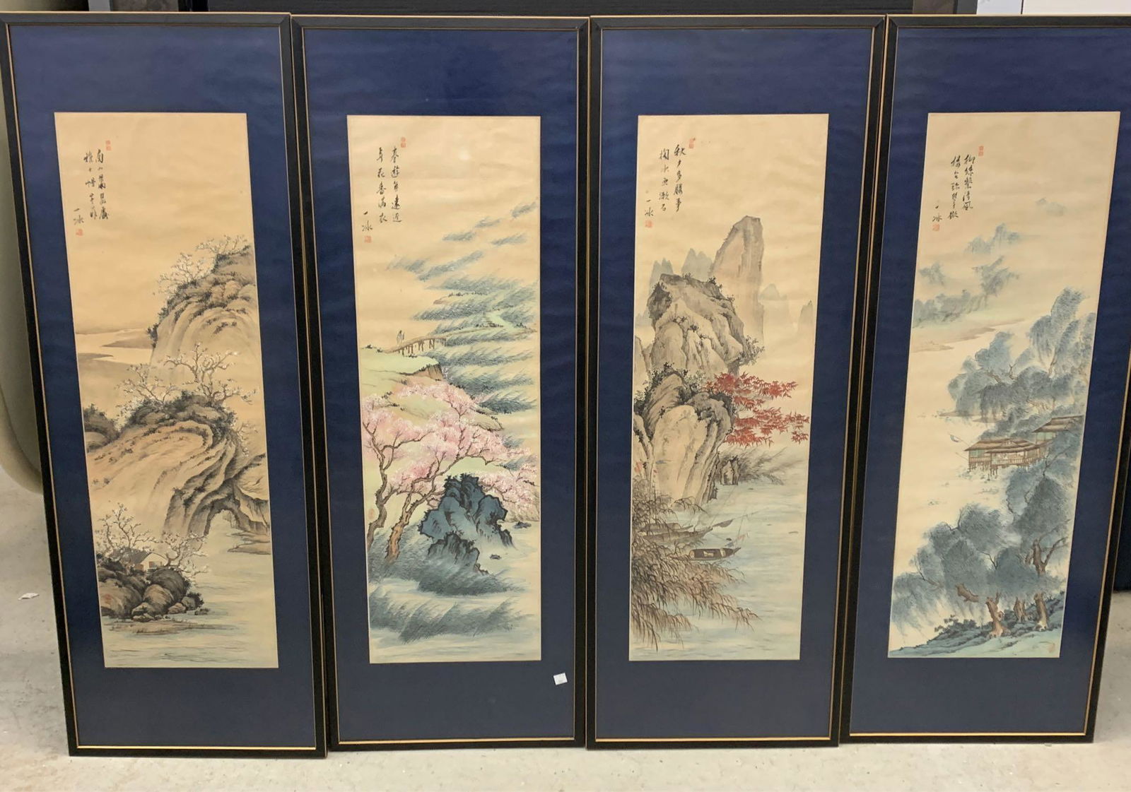 Four Chinese School Watercolor Scrolls, Seasons (1 of 6)