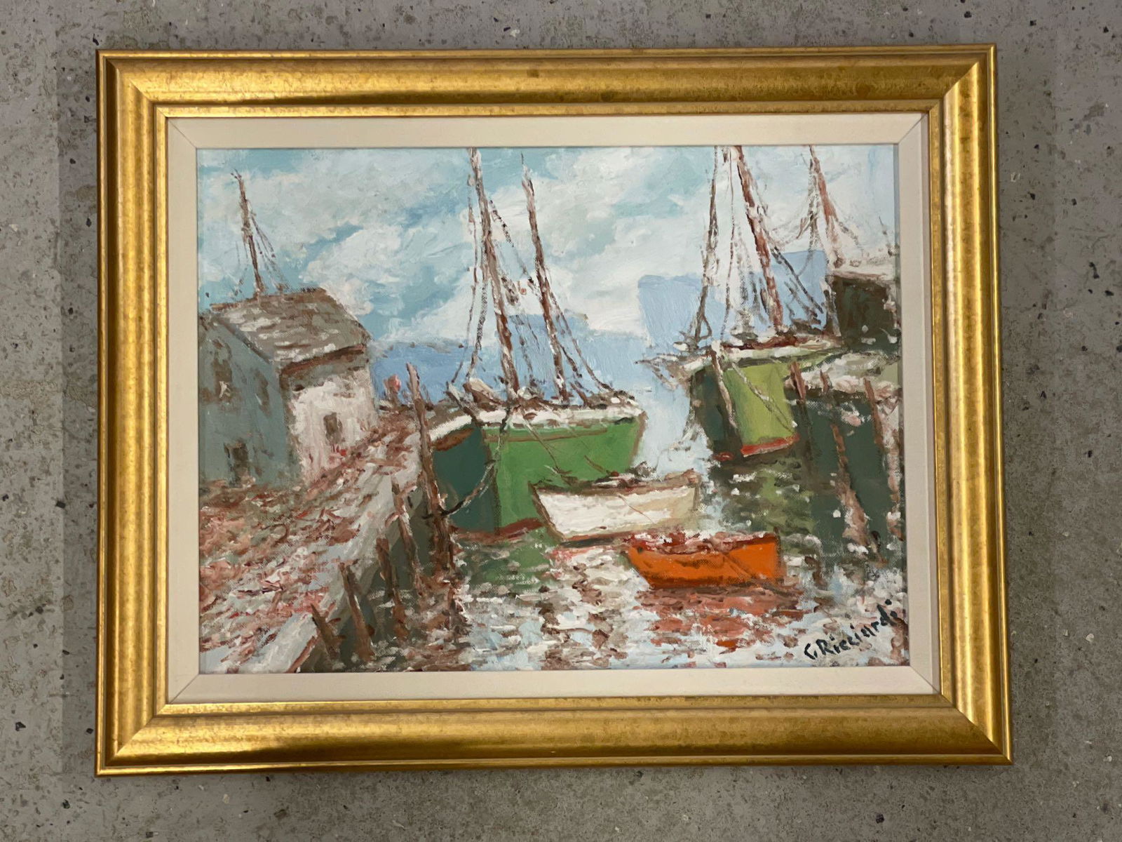Cesare Ricciardi. Oil on Panel, Harbor Landscape (1 of 4)