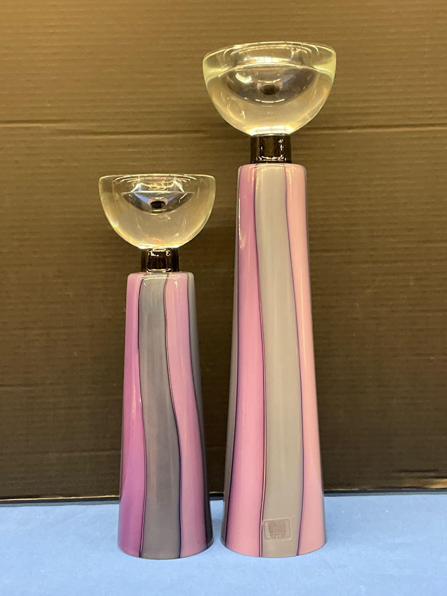 Pair of Pino Signoretto Italian Glass Candlesticks (1 of 4)