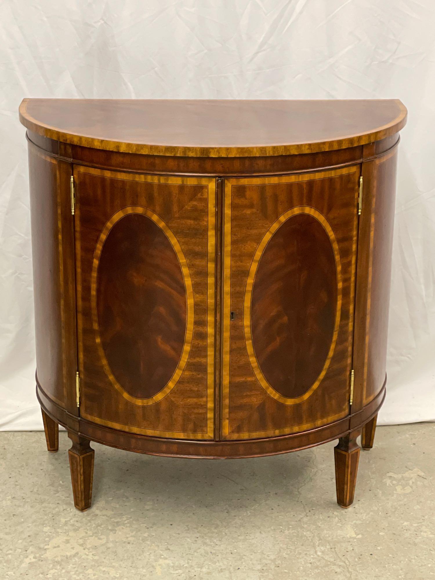 Maitland Smith Banded Mahogany Demilune Cabinet (1 of 7)