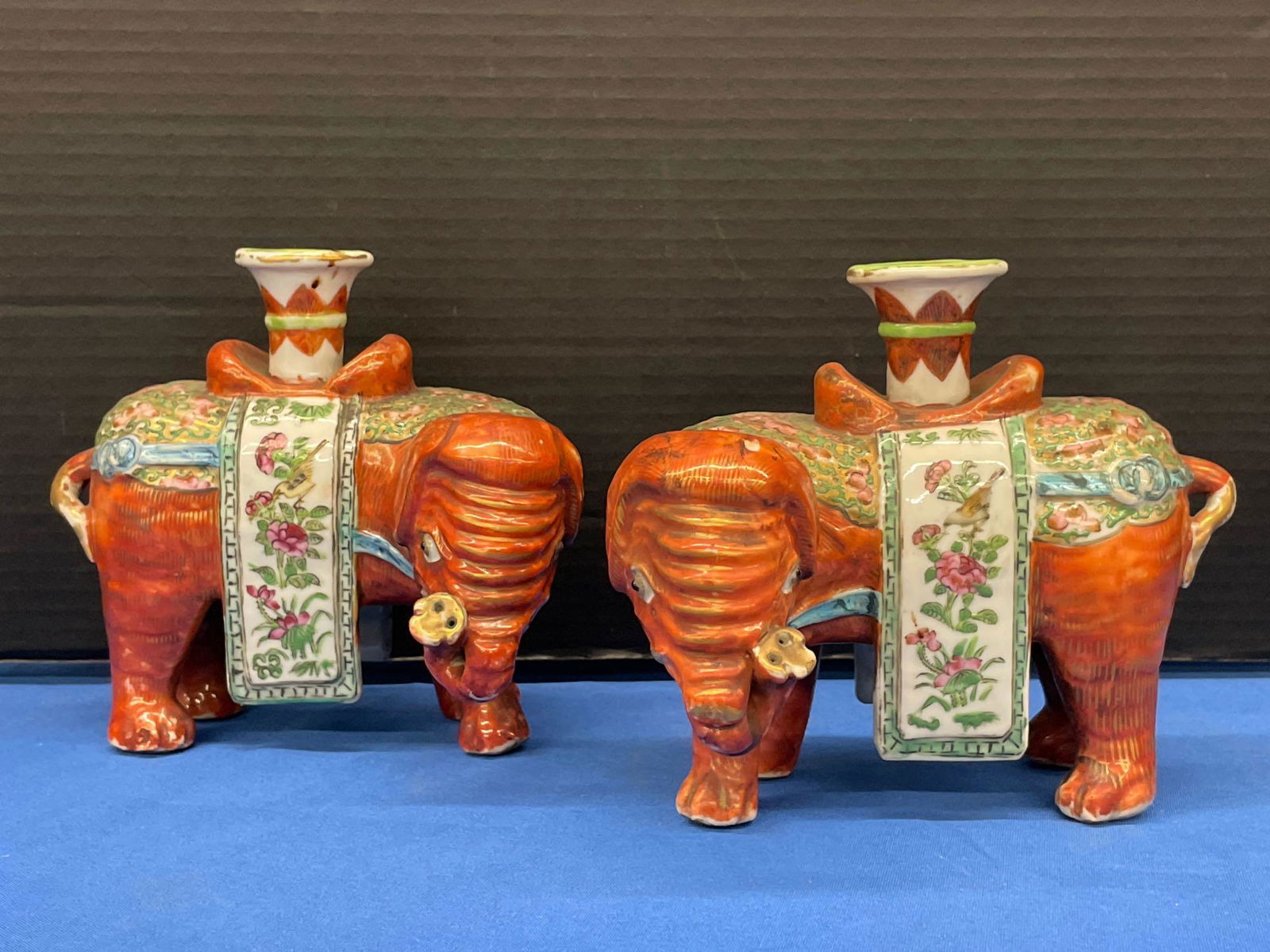 Pair of Chinese Export Elephant Candlesticks (1 of 6)