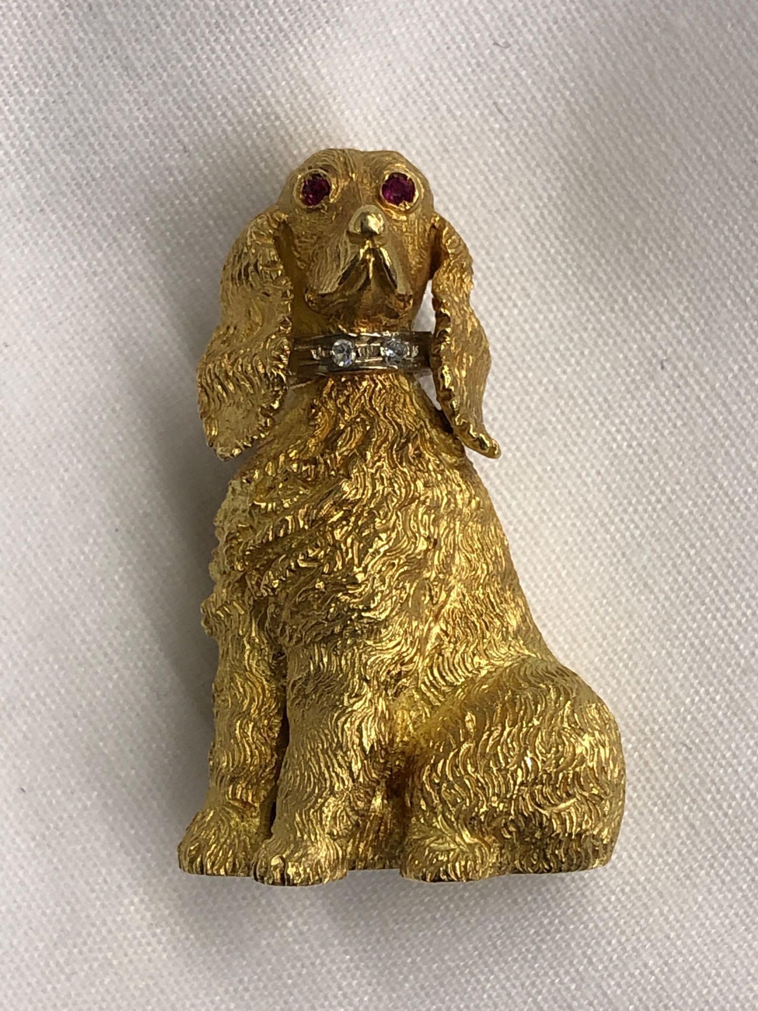 Gold Spaniel Brooch With Gemstone Accents (1 of 7)