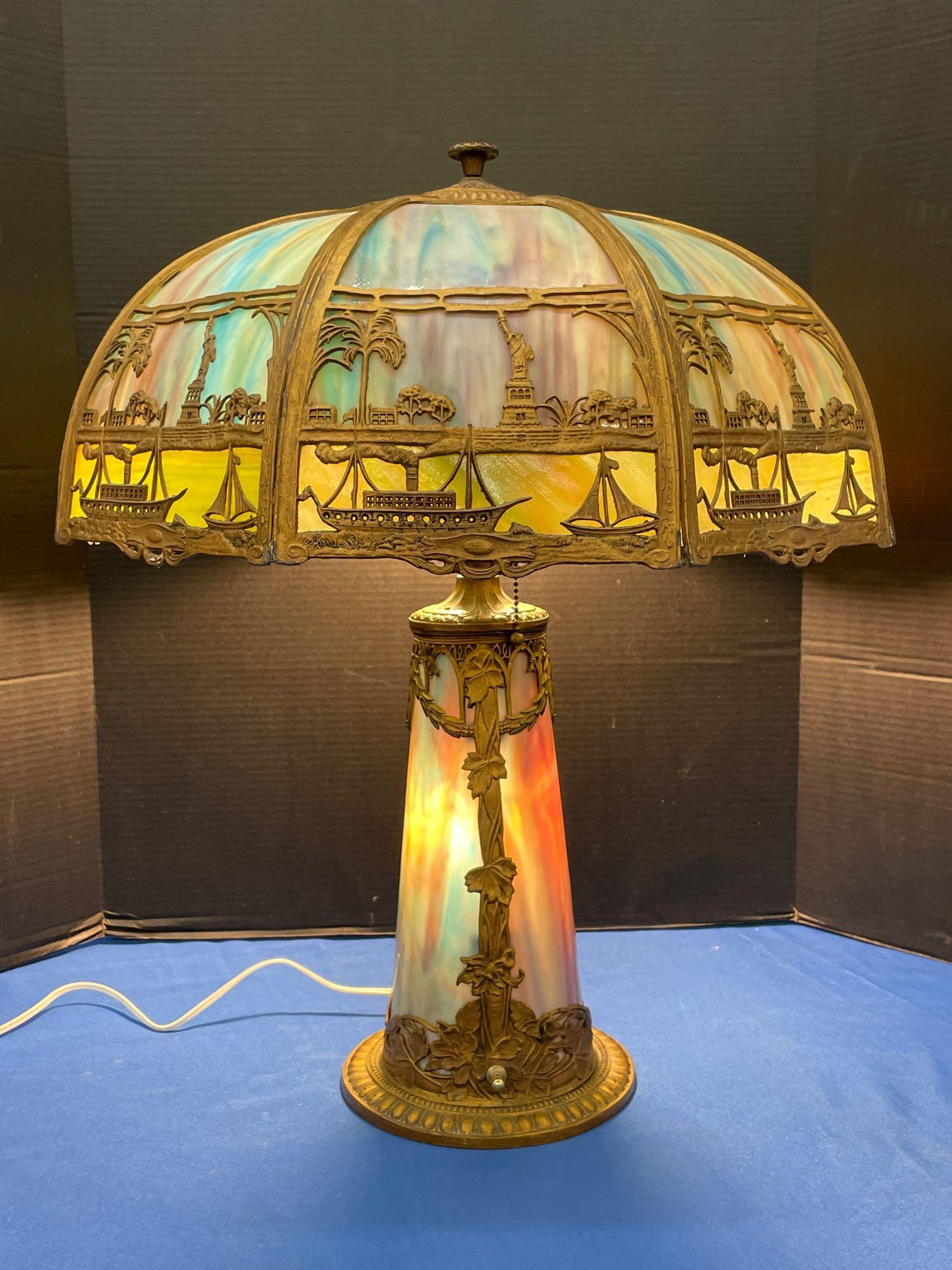 Attrb. Edward Miller Statue of Liberty Slag Lamp (1 of 6)