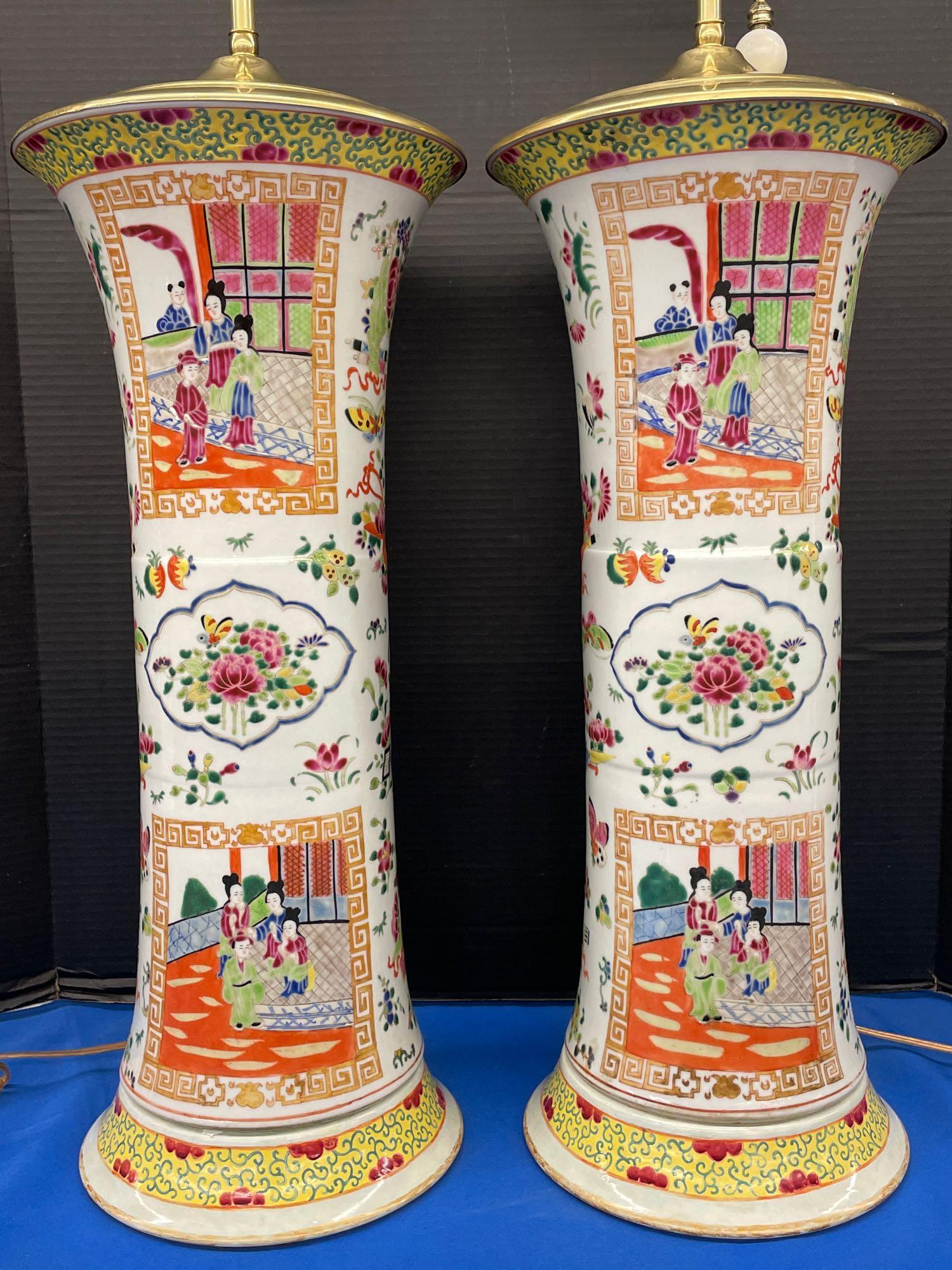 Pr. Chinese Famille Rose Porcelain Table Lamps (1 of 8)