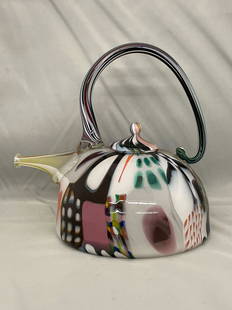 Richard Marquis Art Glass Teapot: Richard Marquis (American, 1945-). A colorful art glass teapot. Approx. 7in tall x 7in wide. Marquis has collections in the Metropolitan Museum, Corning Museum, etc. Provenance: From the estate of Ger