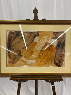 Paul Giovanopoulos. Watercolor, Abstract of Man: Paul Giovanopoulos (American, 20th C.) A watercolor portrait of a seated man. Framed under glass, and signed lower right. Frame opening: 19 x 31in. Provenance: From the estate of Geraldine Shapiro, Ne