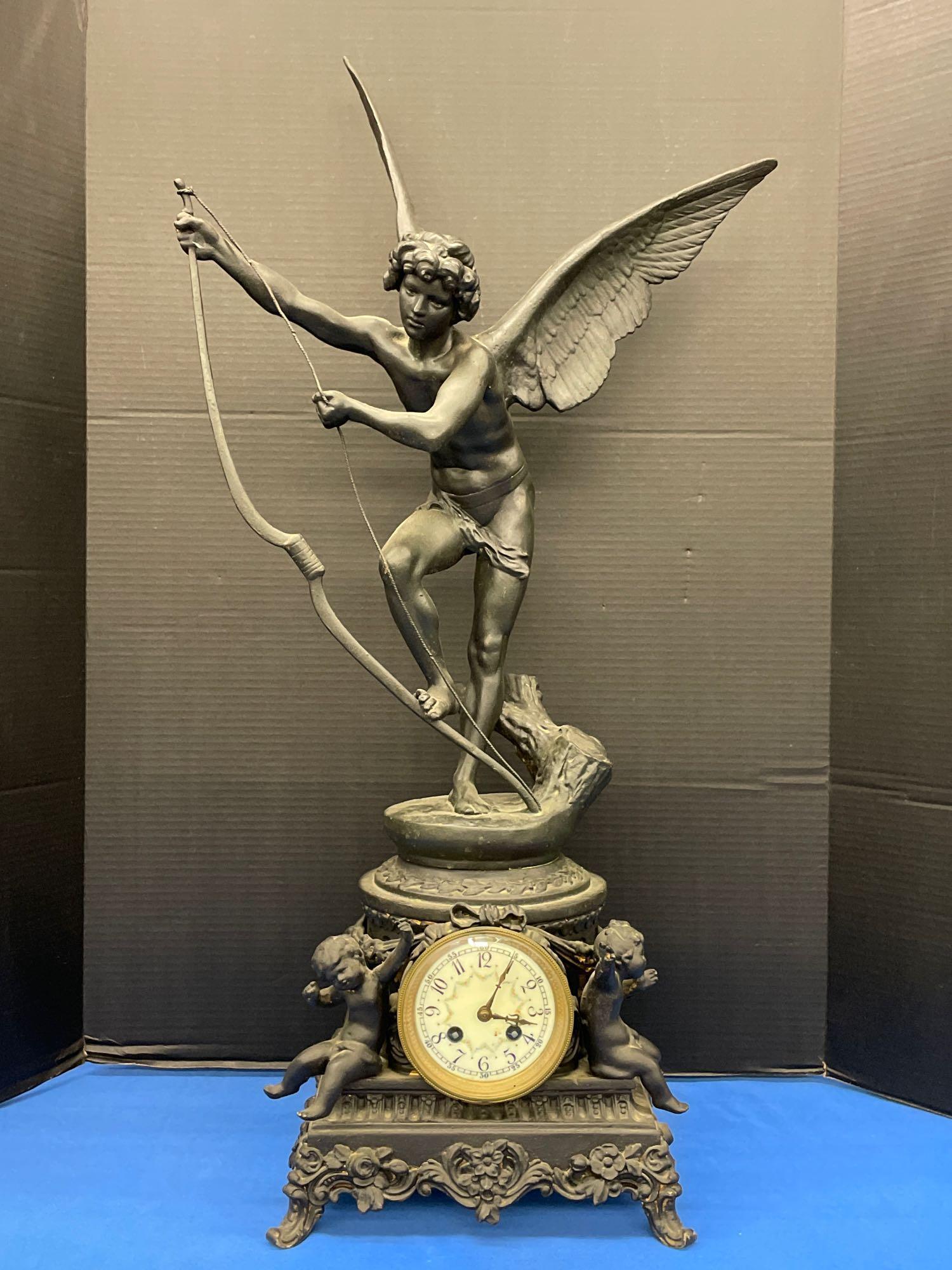 French Spelter Figural Mantel Clock (1 of 7)