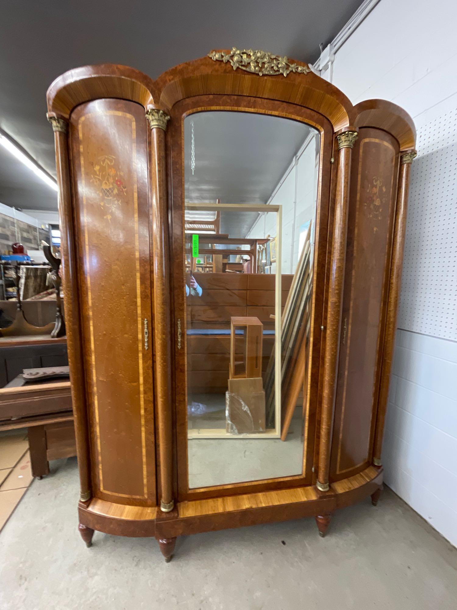French Marquetry Inlaid Burlwood Armoire (1 of 6)