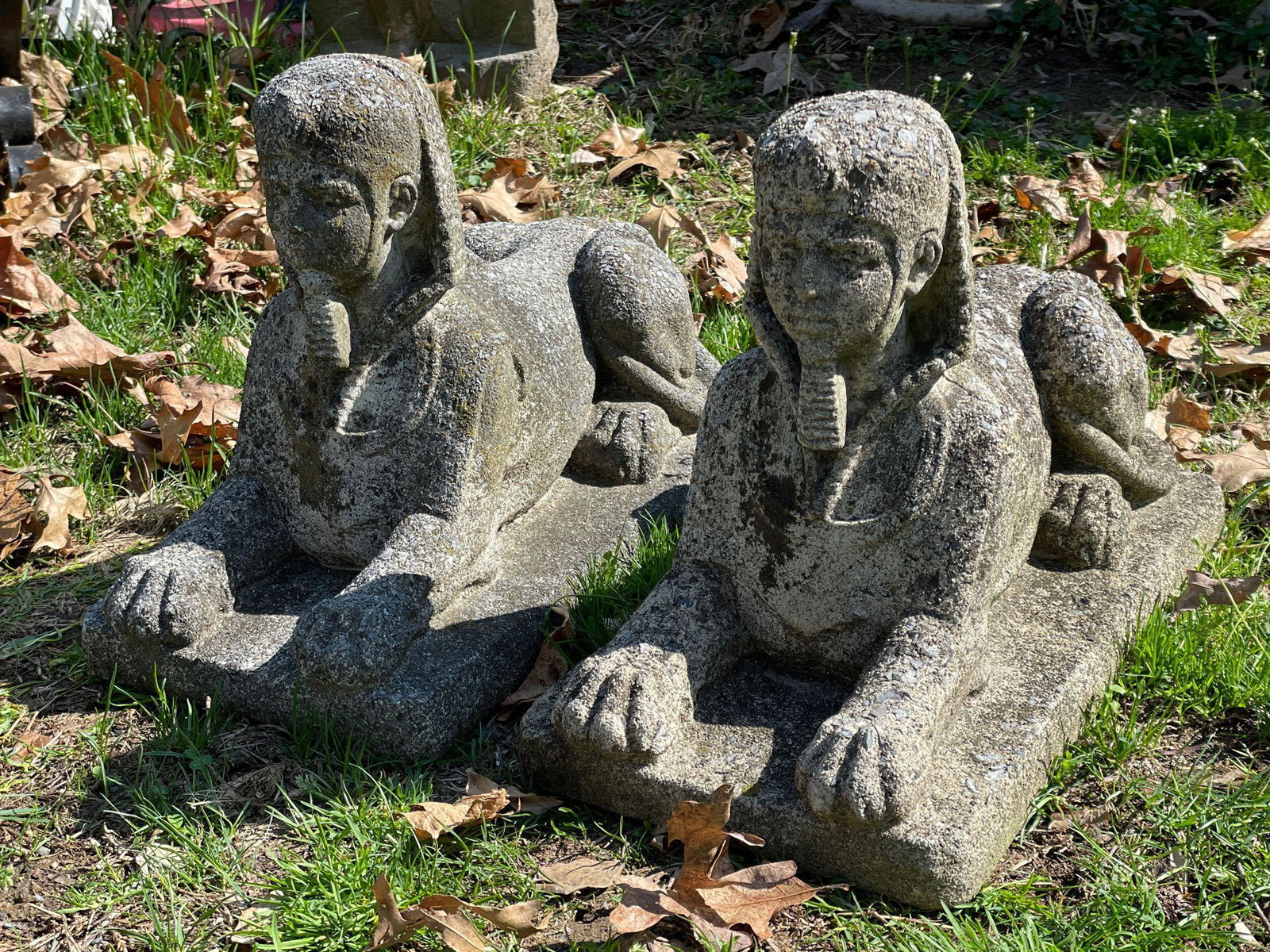Pair of Cast Stone Sphinx Garden Statues (1 of 4)