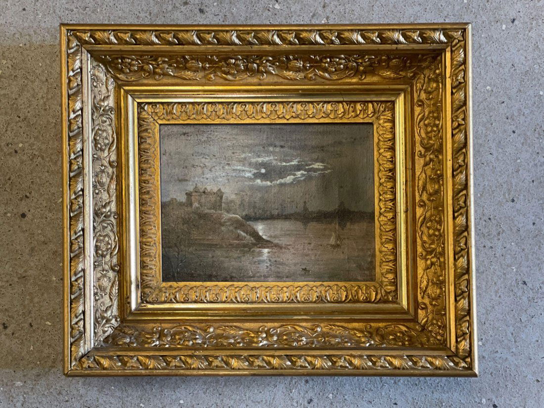 Hudson River School Oil/Canvas, Harbor Scene (1 of 4)