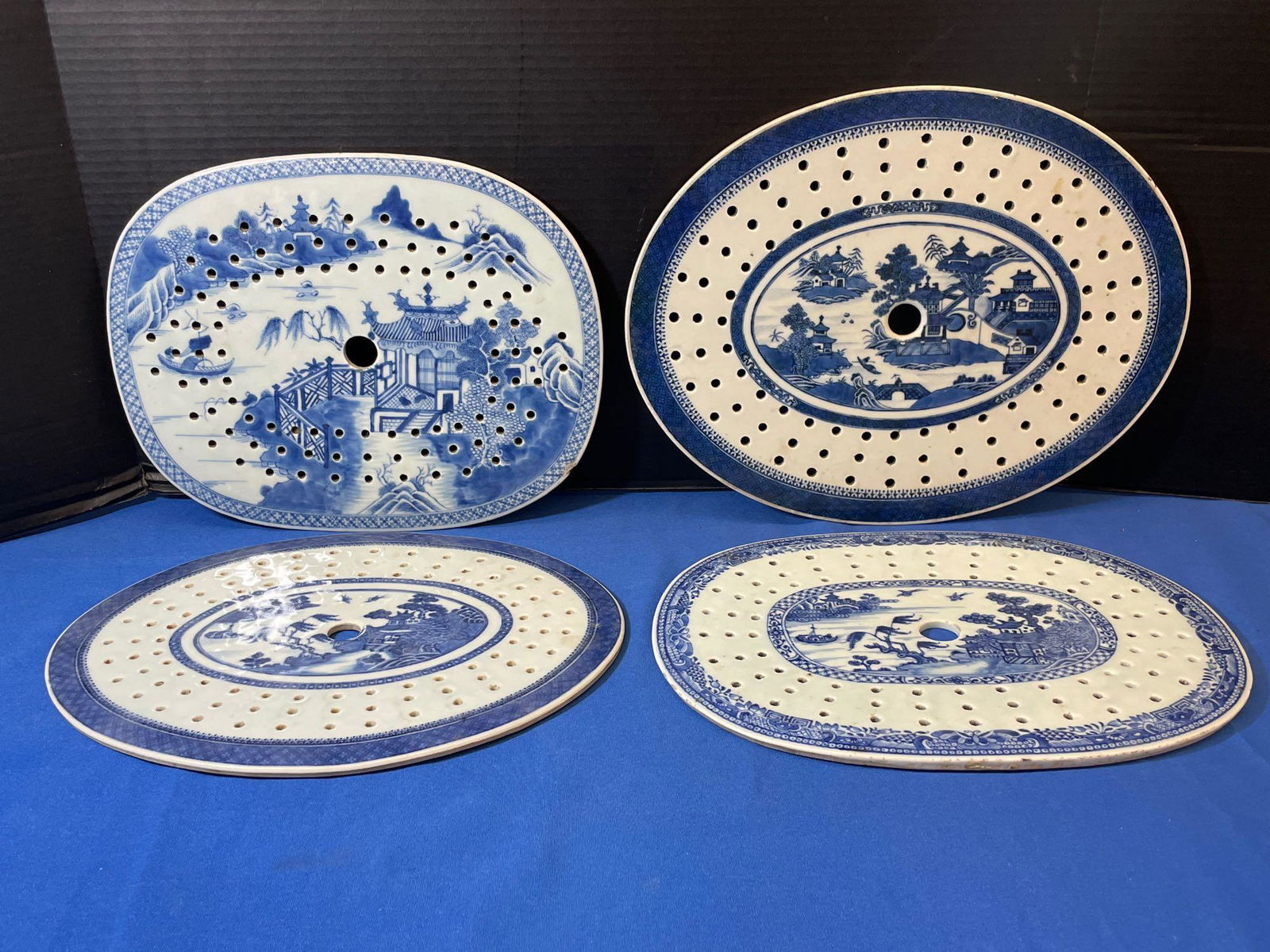 Four Chinese Export Blue & White Strainers (1 of 6)