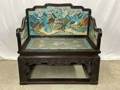 Fine Chinese Rosewood and Cloisonne Bench