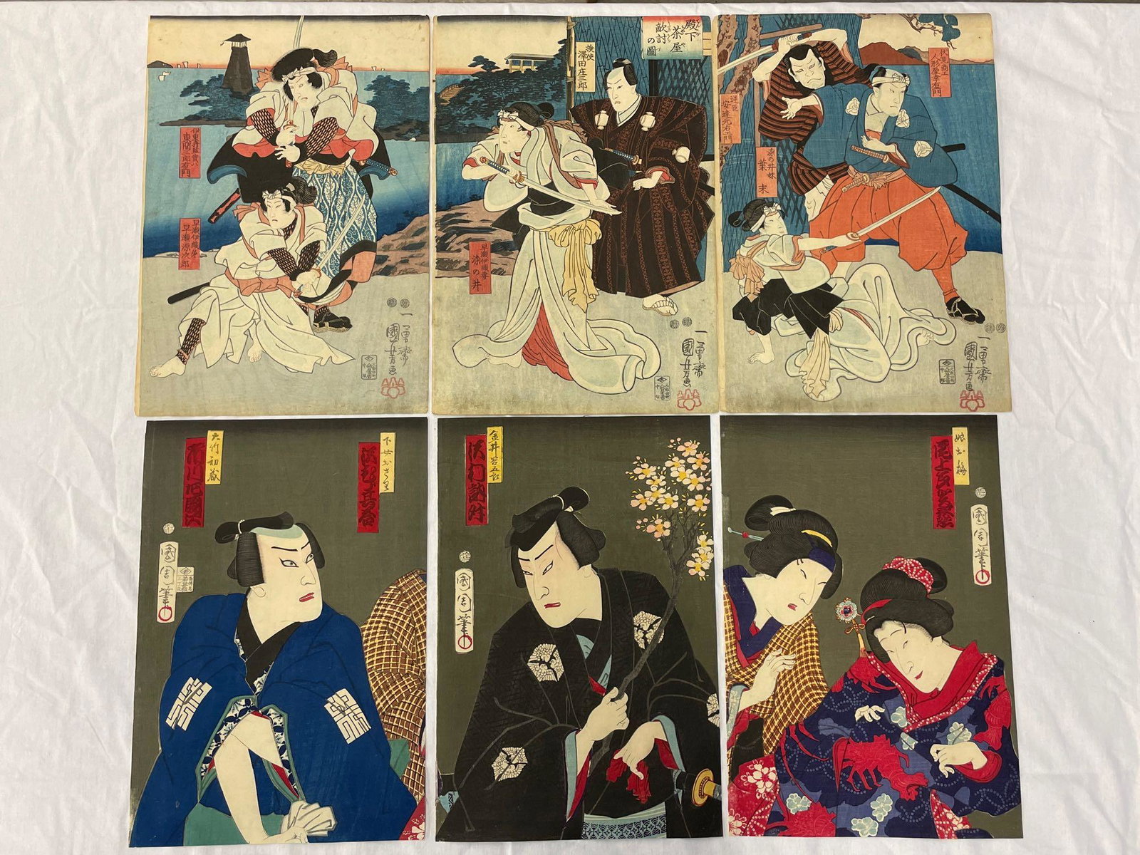Two Kuniyoshi Woodblock Print Triptychs (1 of 7)