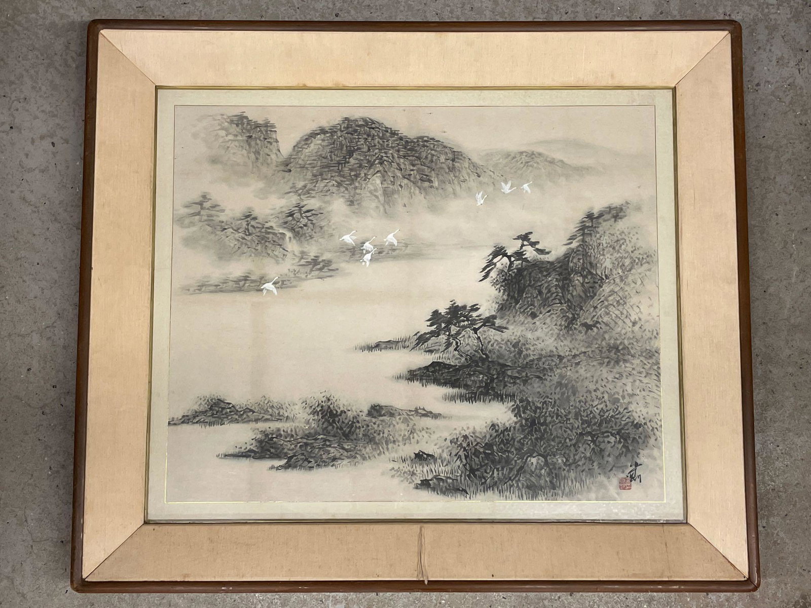 Chinese Ink & Watercolor Landscape with Cranes (1 of 5)