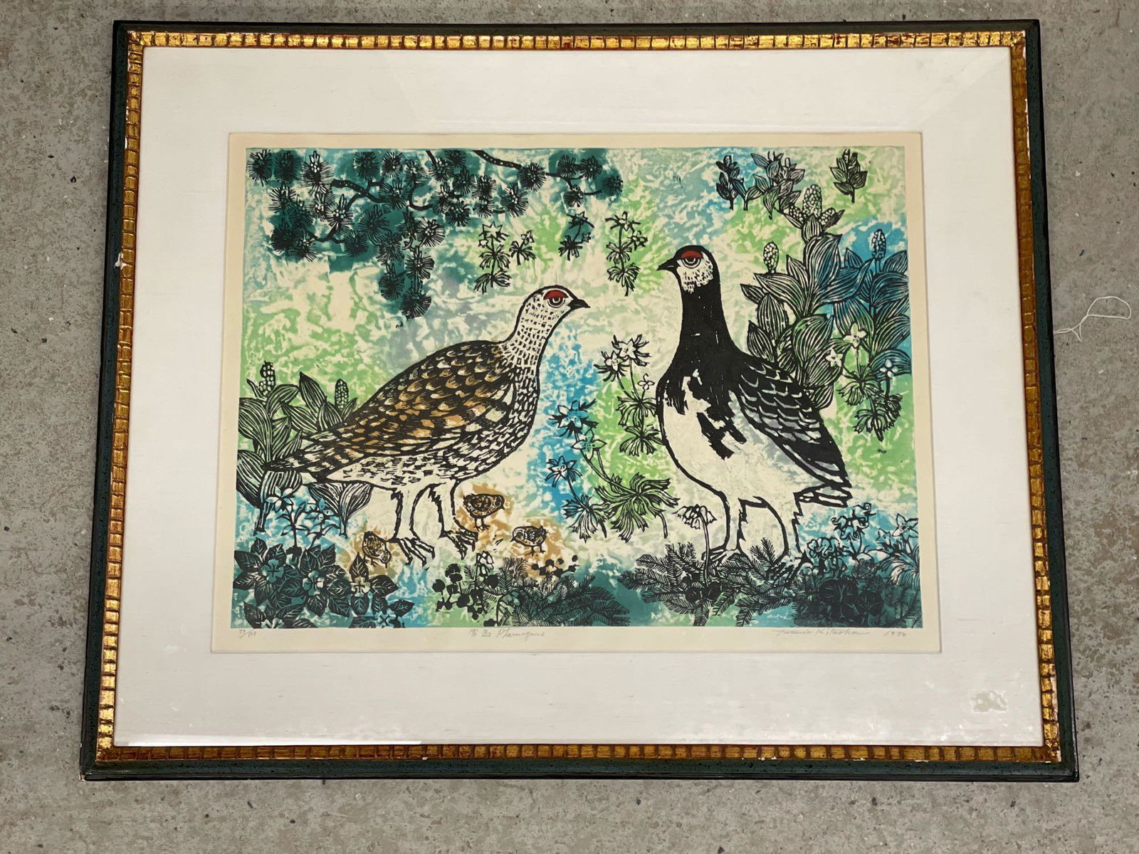 Fumio Kitaoka. Woodblock, Ptarmigans (1 of 5)