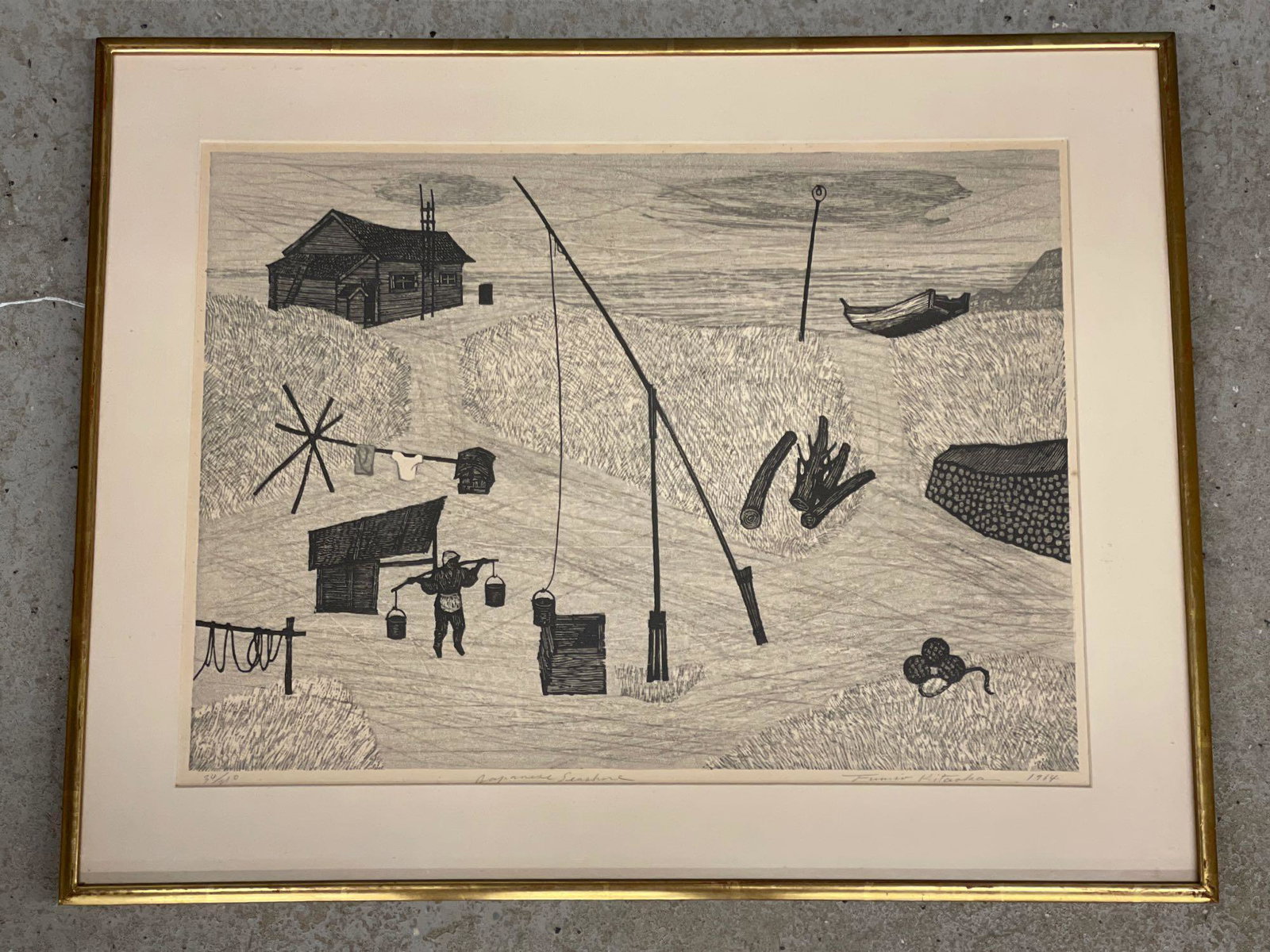 Fumio Kitaoka. Woodblock, Japanese Seashore (1 of 5)