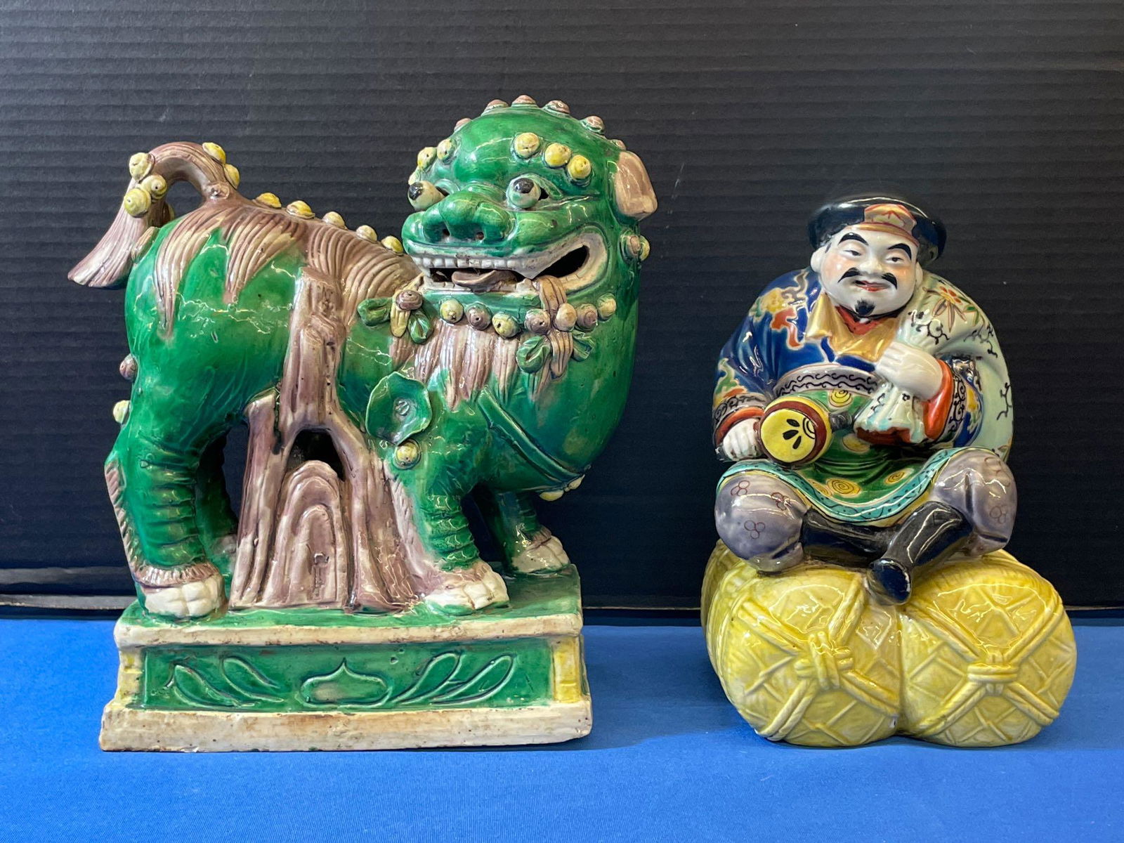 Glazed Pottery Foo Dog and Seated Figure (1 of 5)