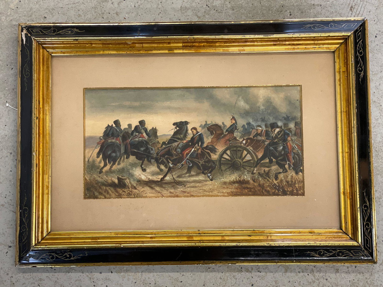 19th Century Watercolor, Battle Scene (1 of 5)