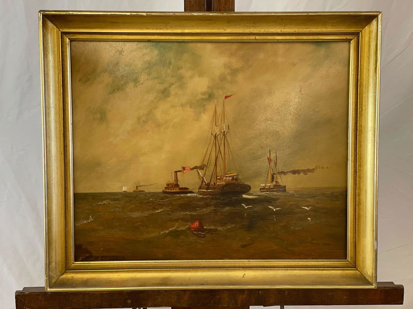 Henry Tatnall. Oil/Panel, Ships at Sea (1 of 5)