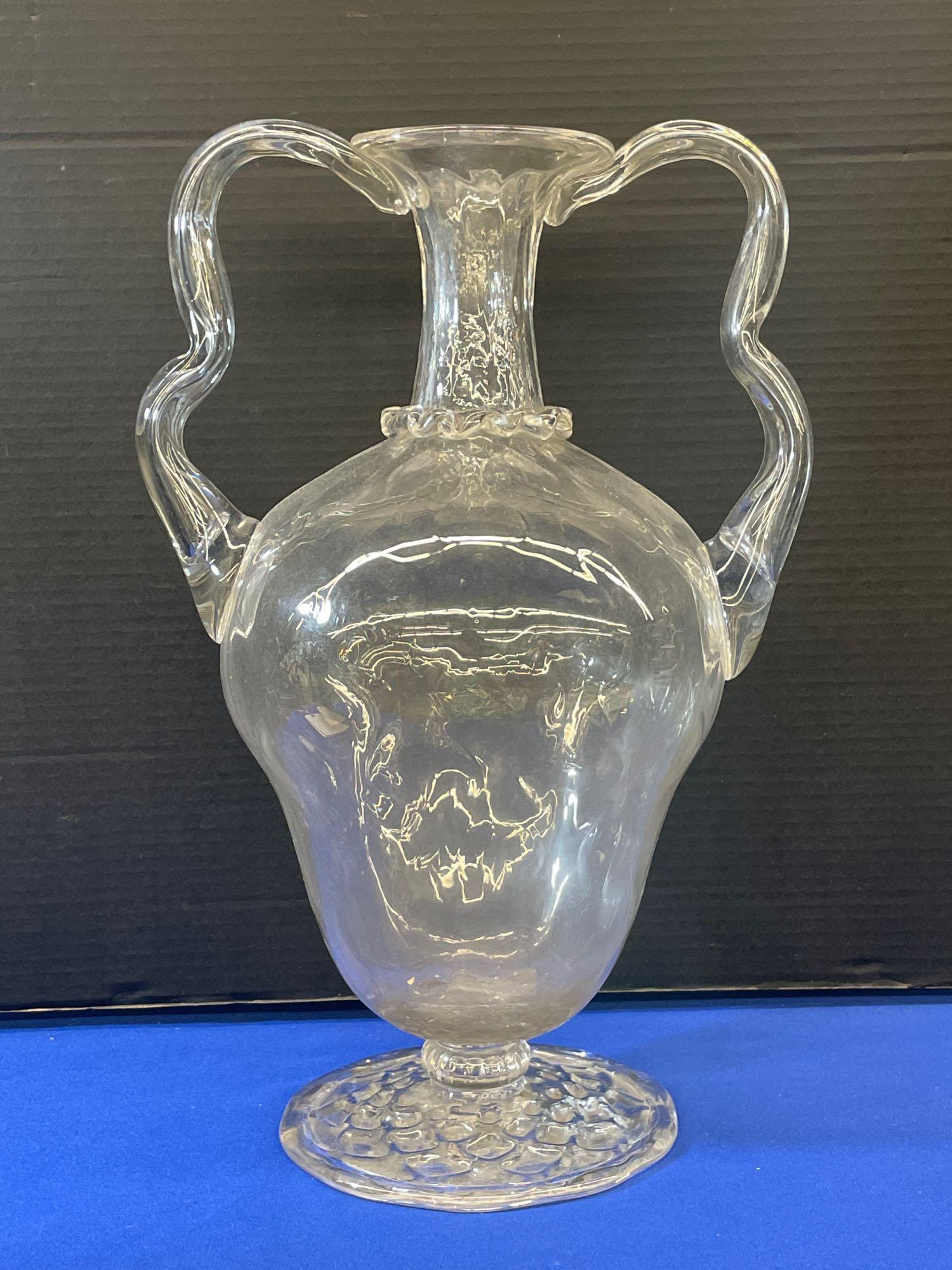 Early, Large Handled Clear Glass Vase (1 of 3)