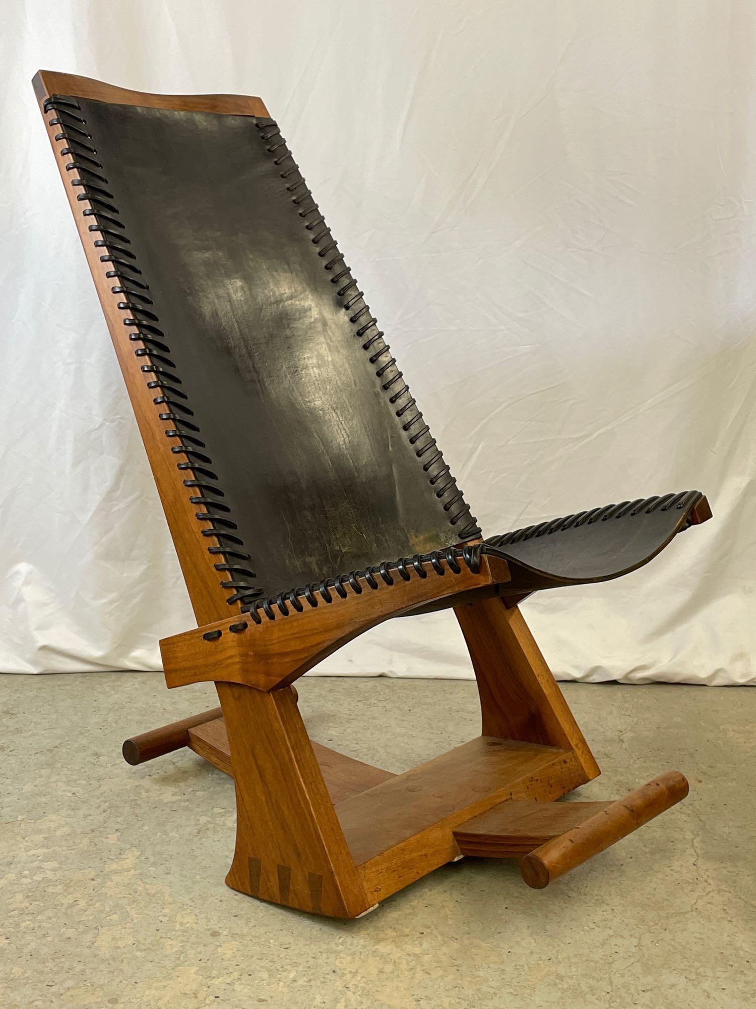 American Studio Walnut & Black Leather Sling Chair (1 of 6)